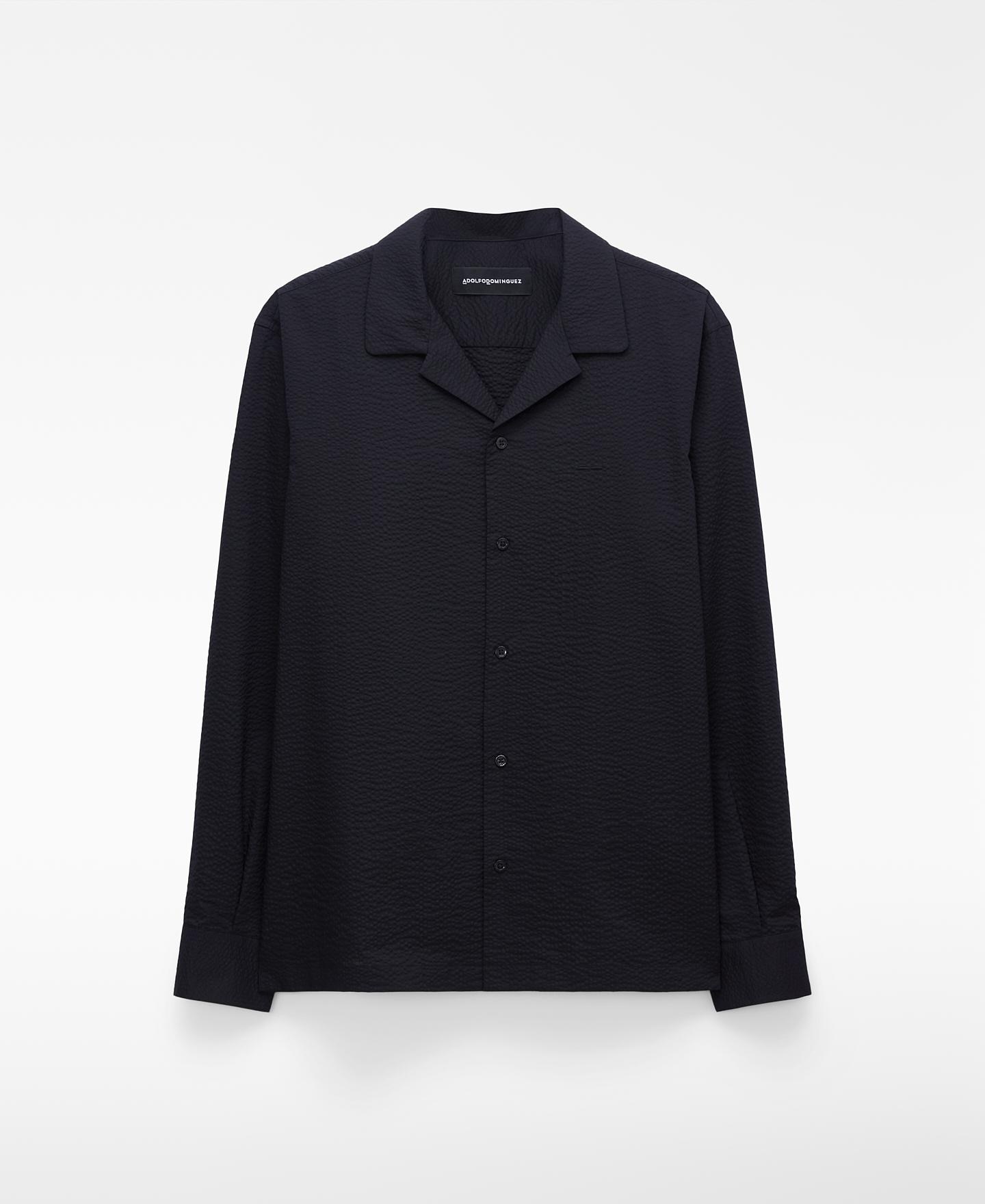 Camisa Formal em Tecido Seersucker de Algodão Preto-6