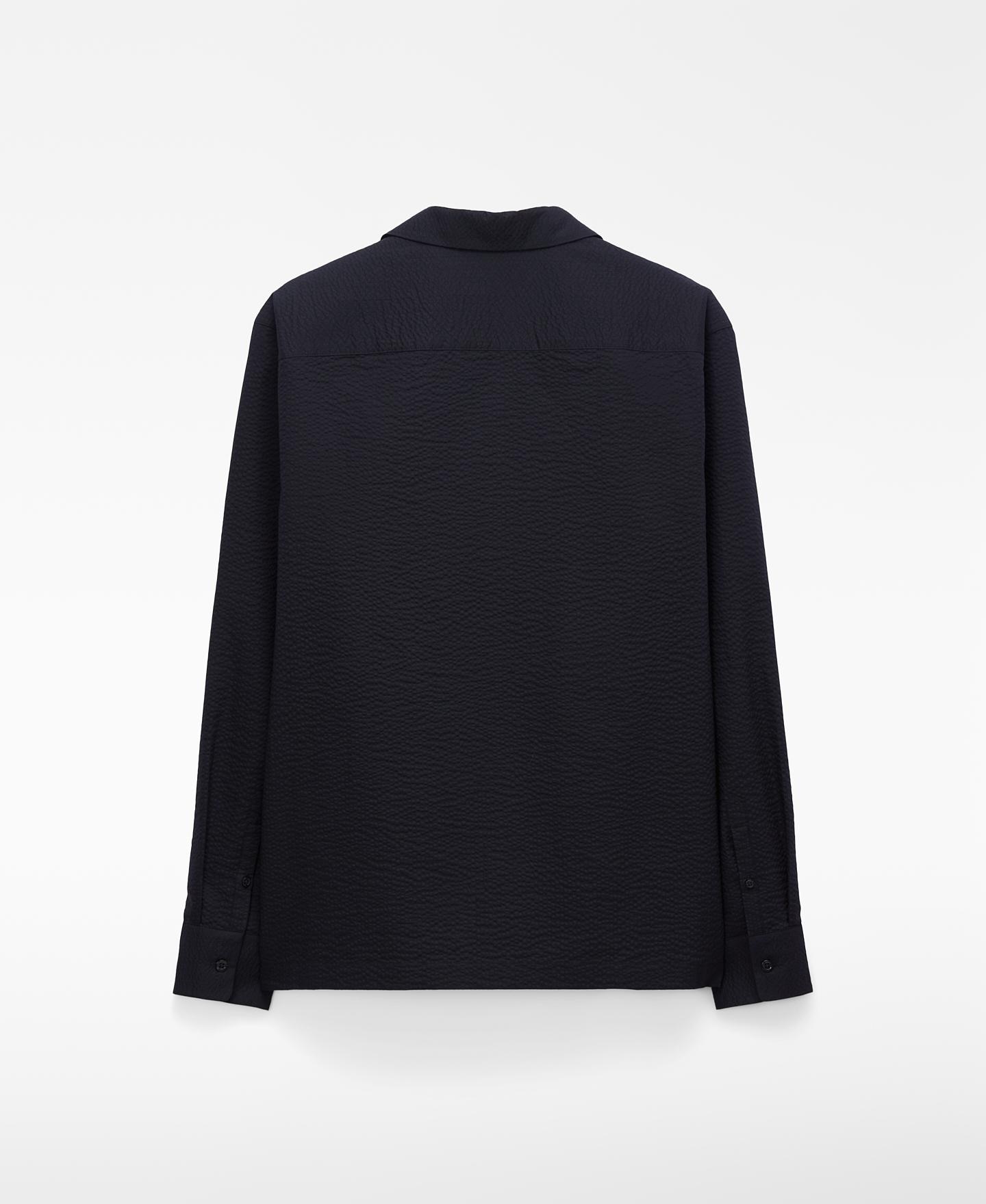 Camisa Formal em Tecido Seersucker de Algodão Preto-7