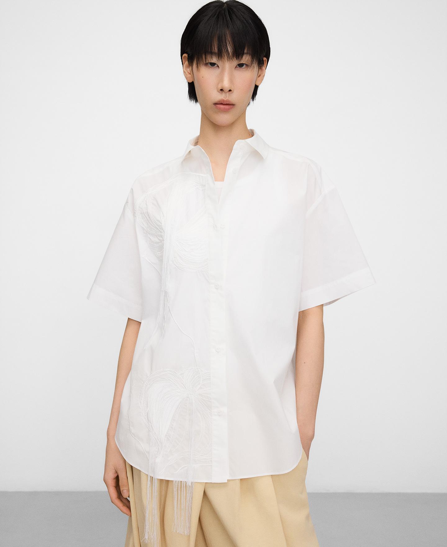 Camisa Oversize Bordada em Algodão Orgânico Branco-5