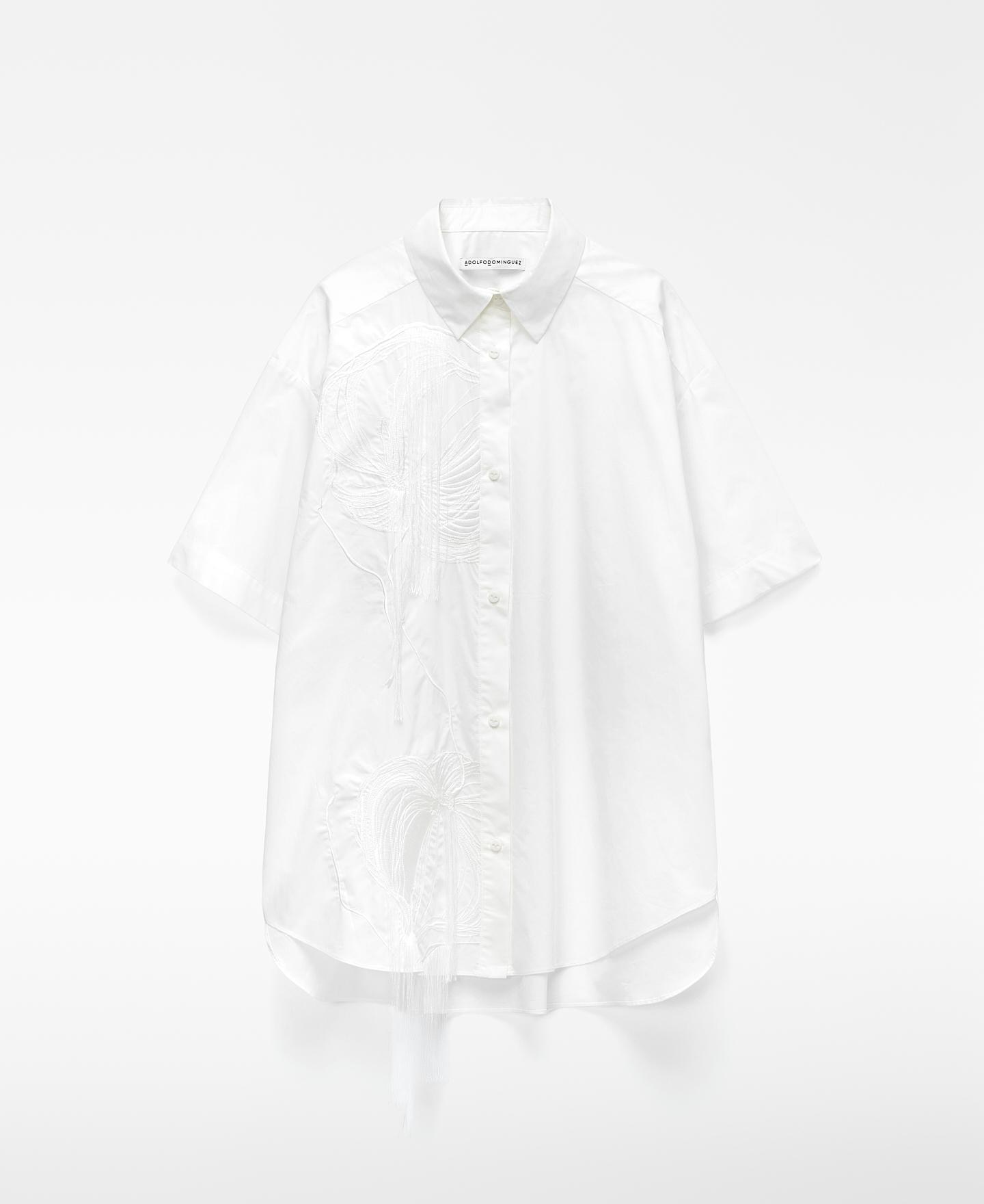 Camisa Oversize Bordada em Algodão Orgânico Branco-6