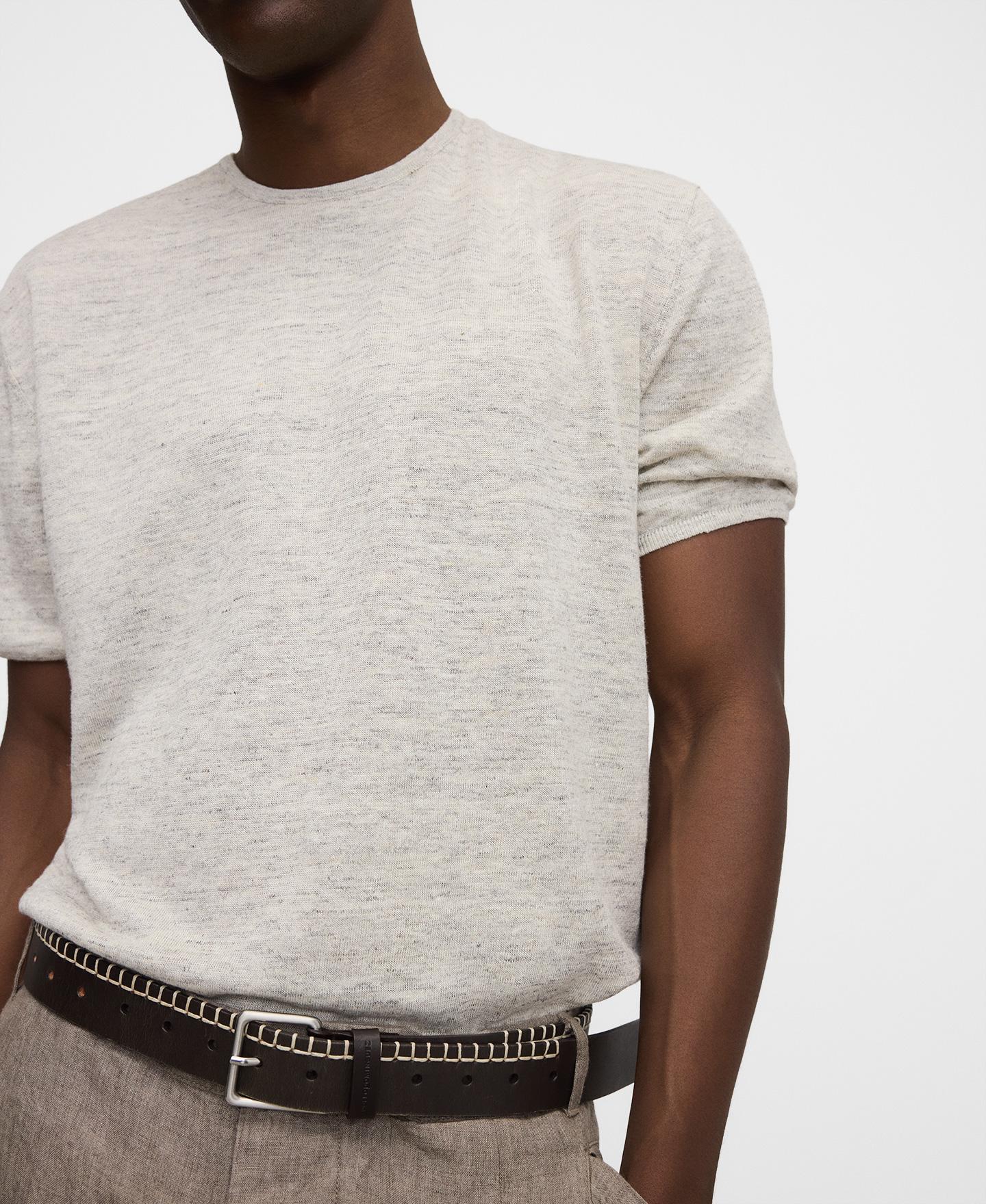 T-shirt de Manga Curta Relaxed Fit em Malha Melange Cru-4