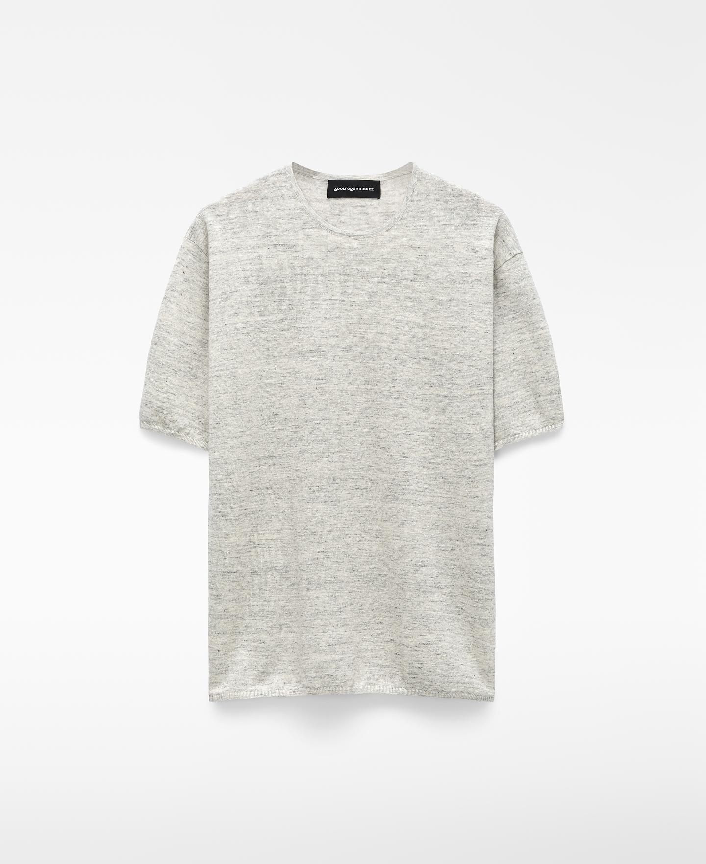 T-shirt de Manga Curta Relaxed Fit em Malha Melange Cru-5