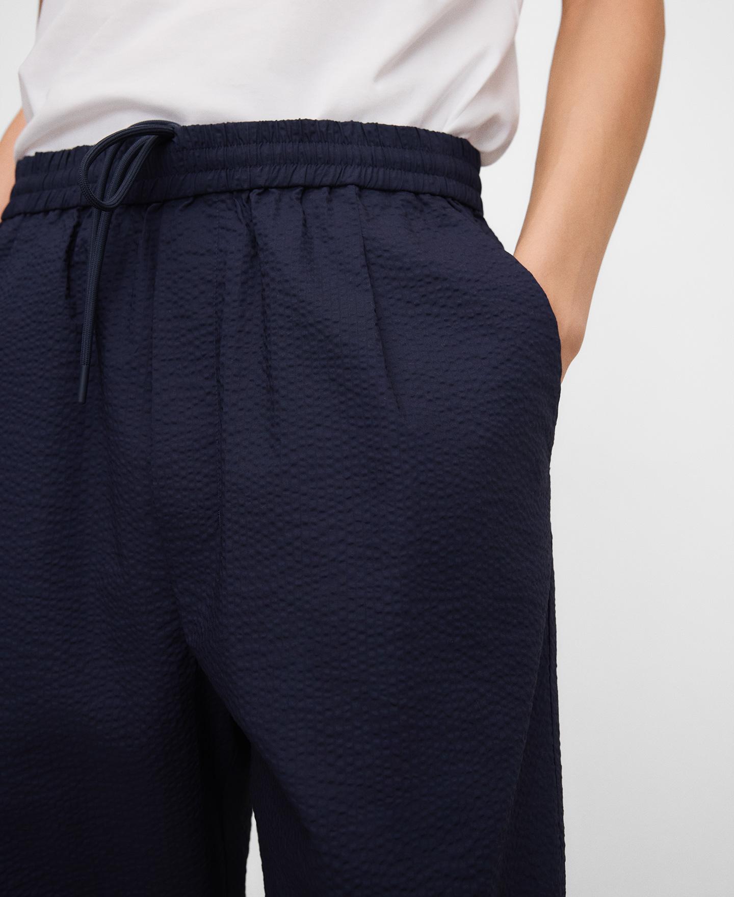 Calças Joggers em Seersucker de Algodão Azul-marinho-4