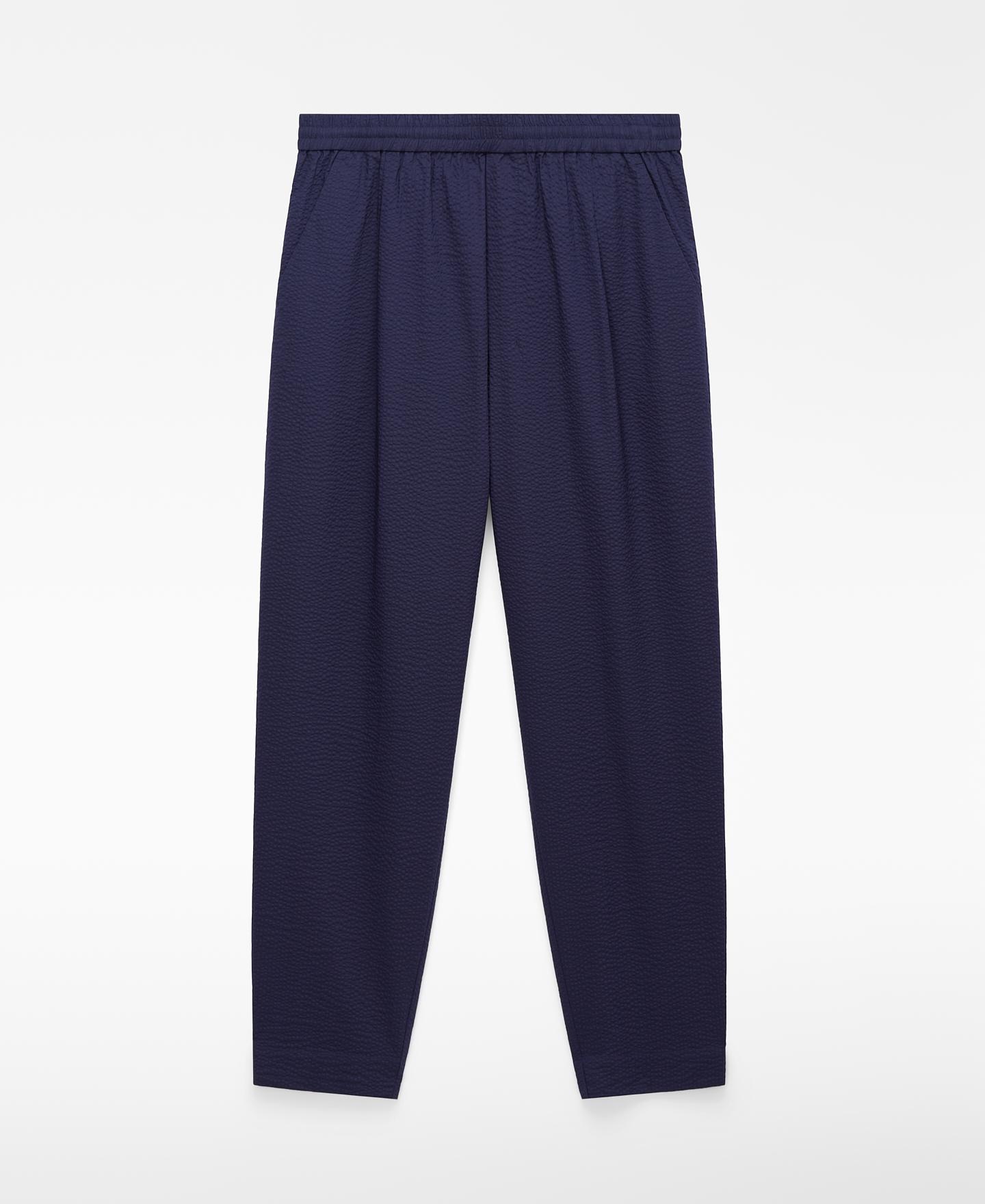 Calças Joggers em Seersucker de Algodão Azul-marinho-5