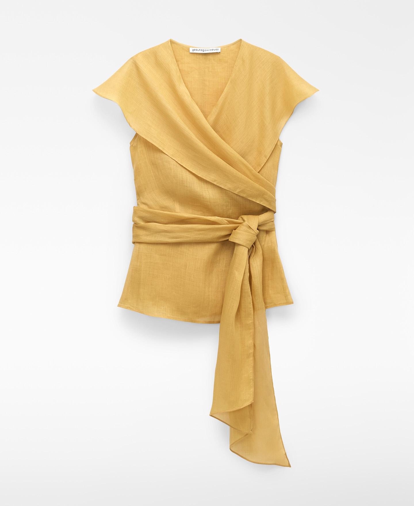 Top Cruzado em Ramie com Gola Xaile Amarelo-5