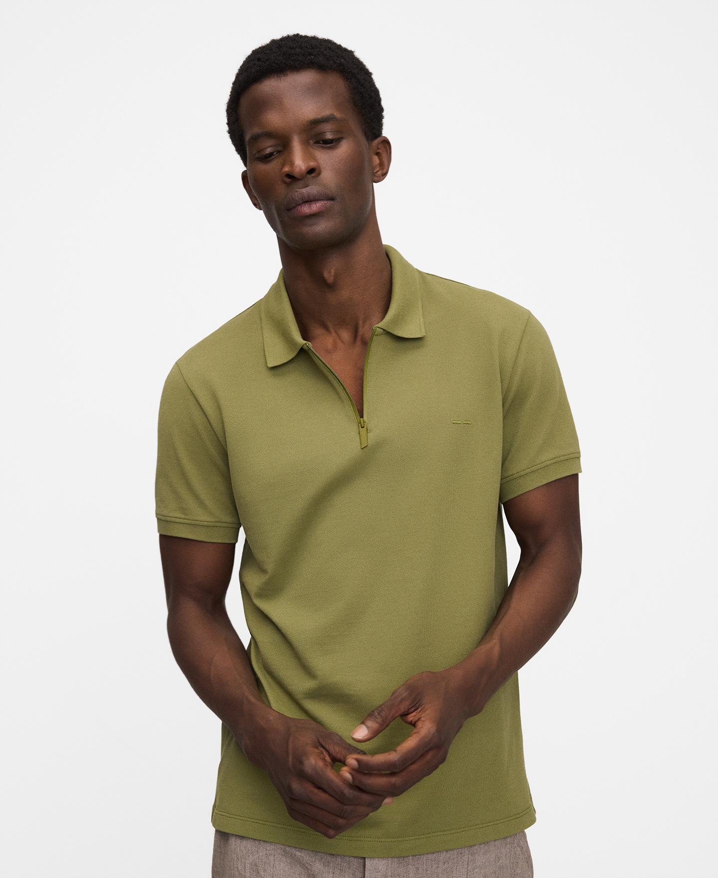 Imagem 0 de Polo de Manga Curta Slim Fit de Algodão com Fecho Zip