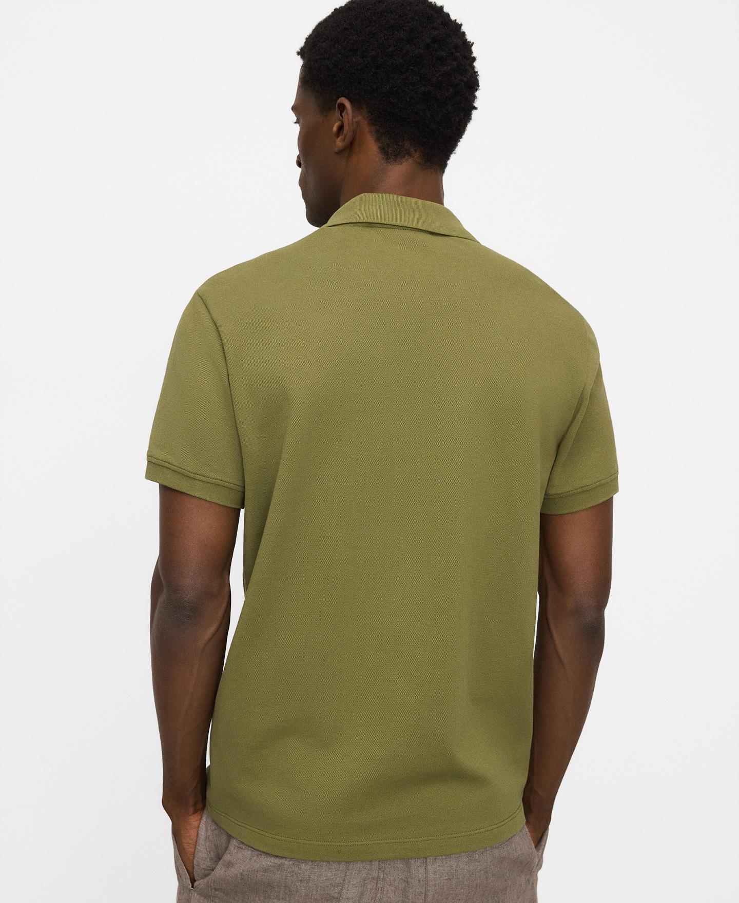 Polo de Manga Curta Slim Fit de Algodão com Fecho Zip Caqui-3