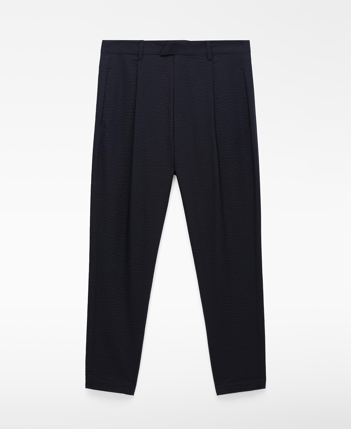 Calças Chino em Tecido Seersucker de Algodão Preto-5