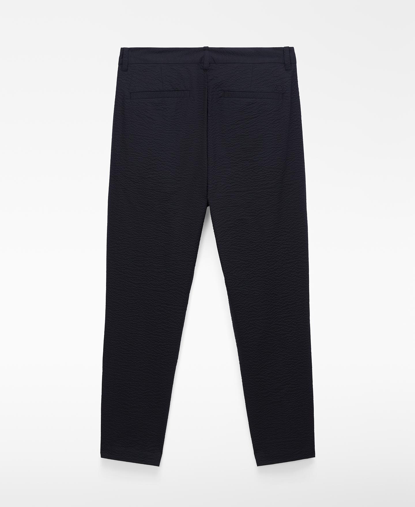 Calças Chino em Tecido Seersucker de Algodão Preto-6