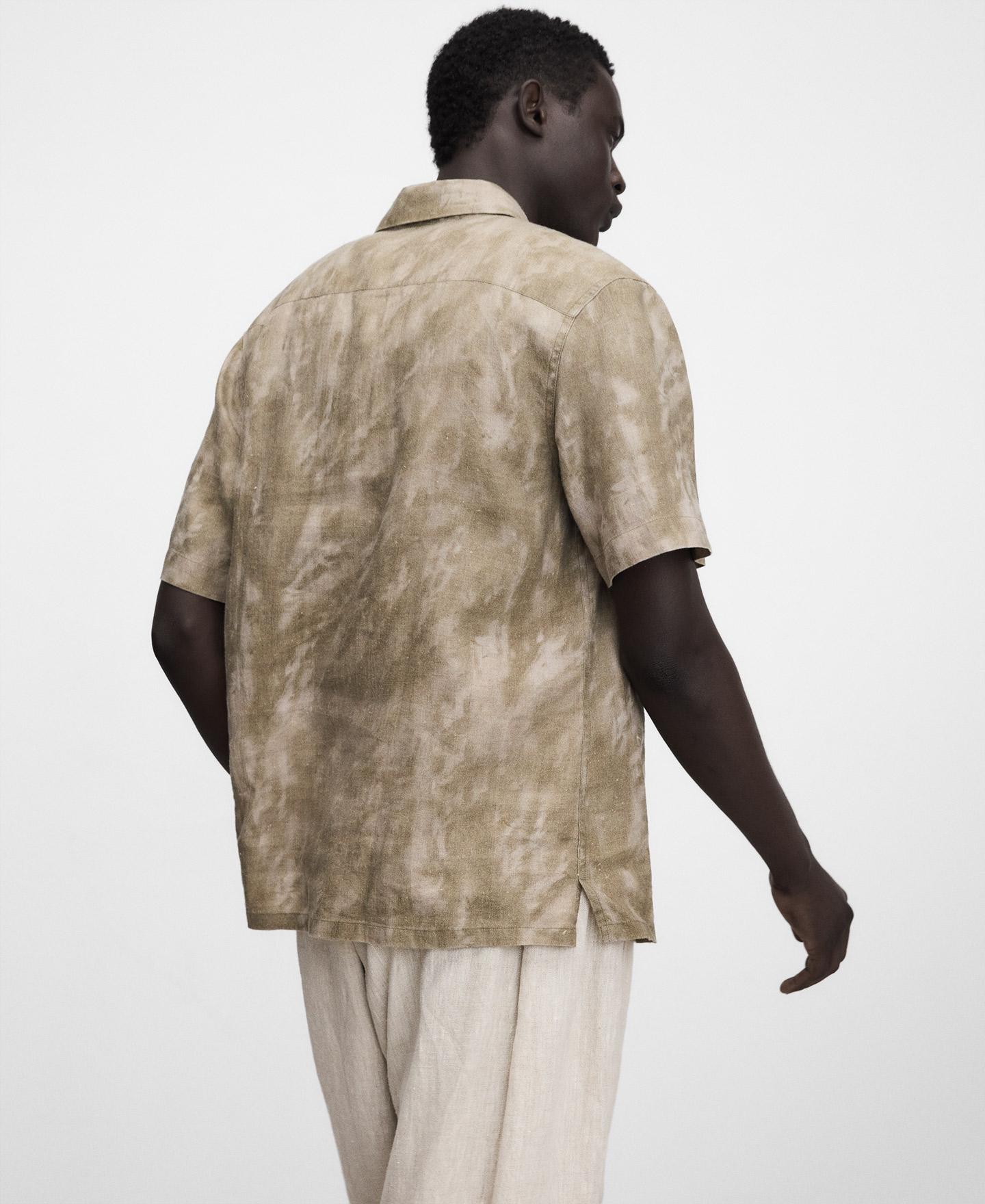 Camisa de Linho Regular Fit Tie Dye em Linho Europeu Castanho-3