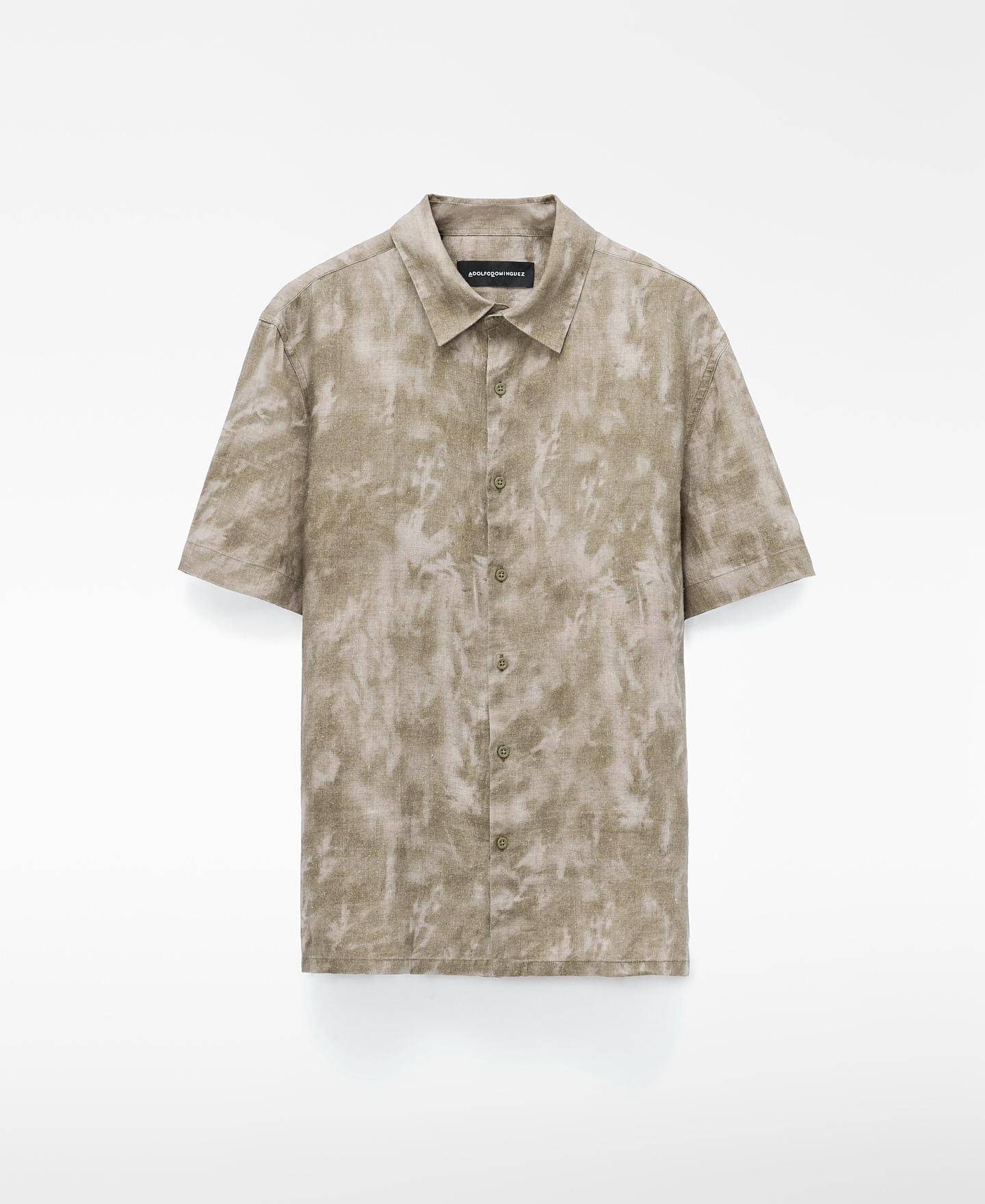 Camisa de Linho Regular Fit Tie Dye em Linho Europeu Castanho-5