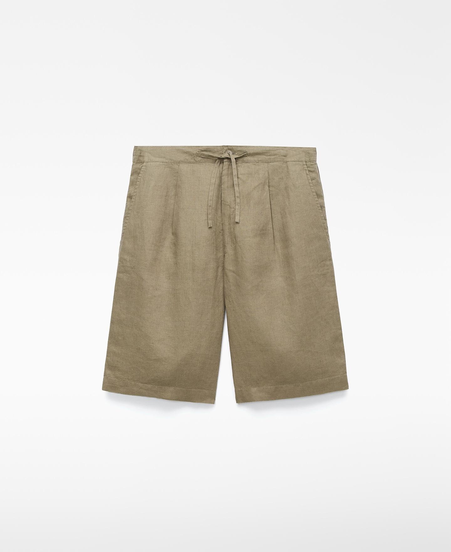 Bermudas de Pregas em Linho Europeu Caqui-5