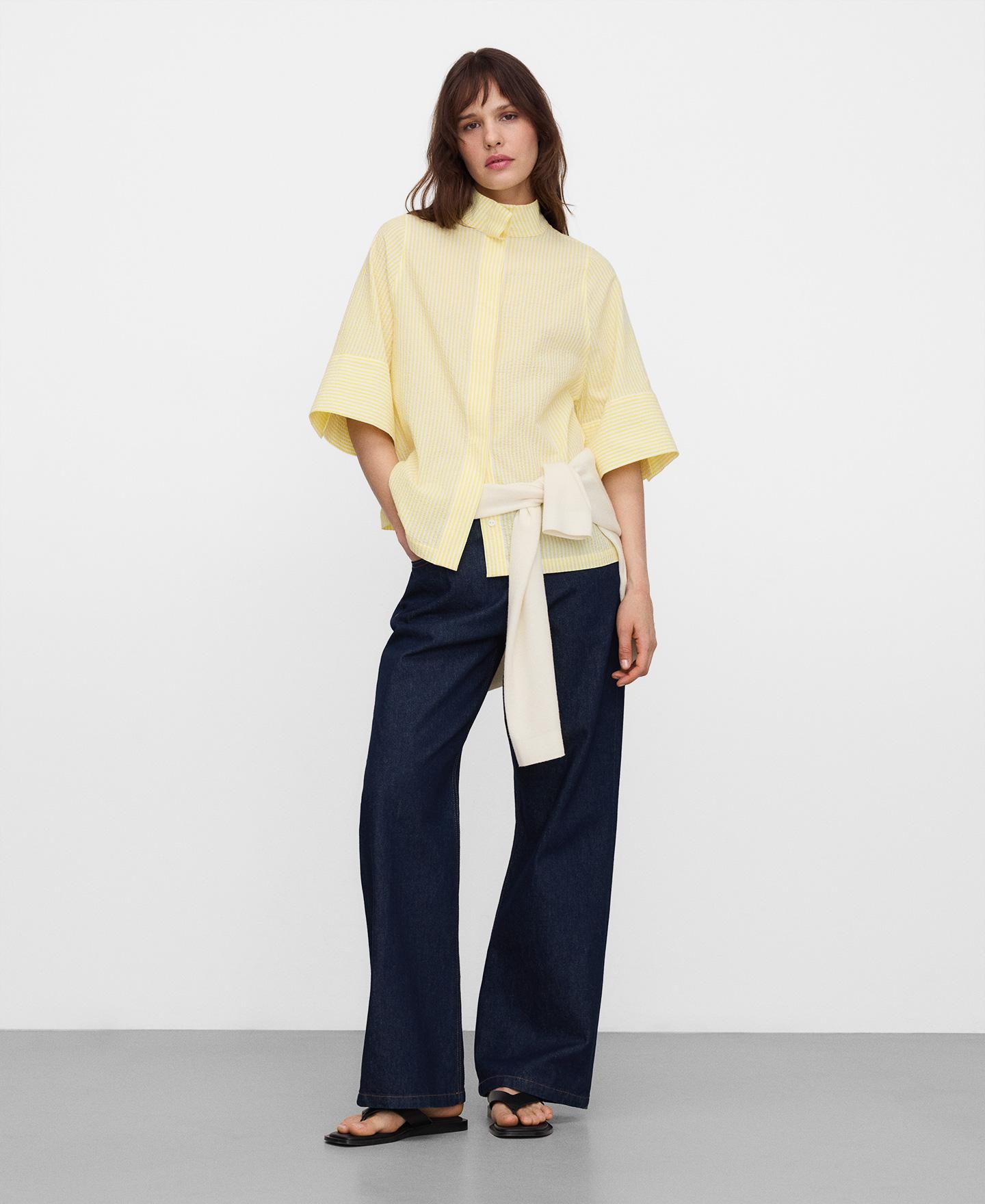 Camisa em Tecido Seersucker Amarelo-2
