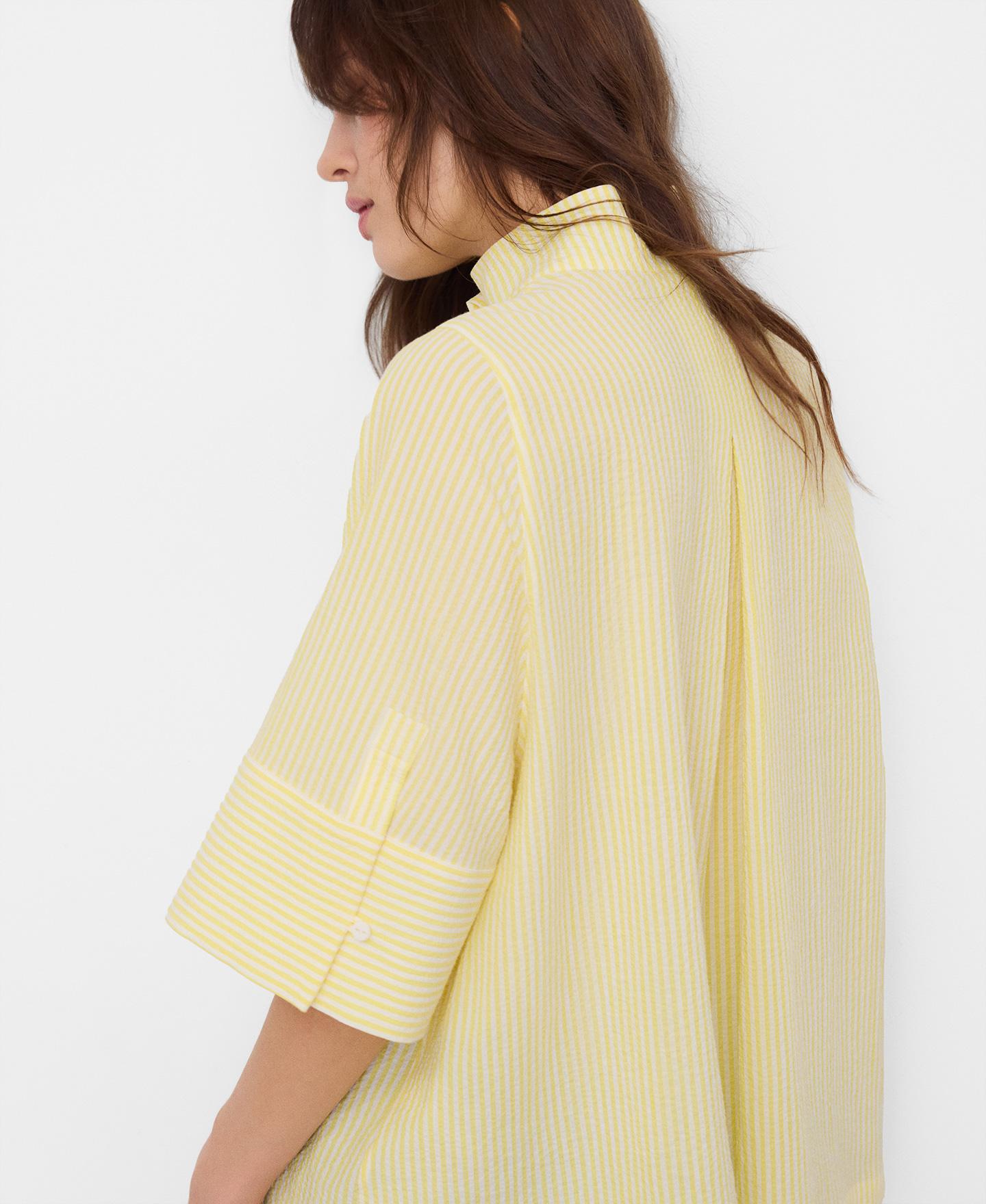 Camisa em Tecido Seersucker Amarelo-3