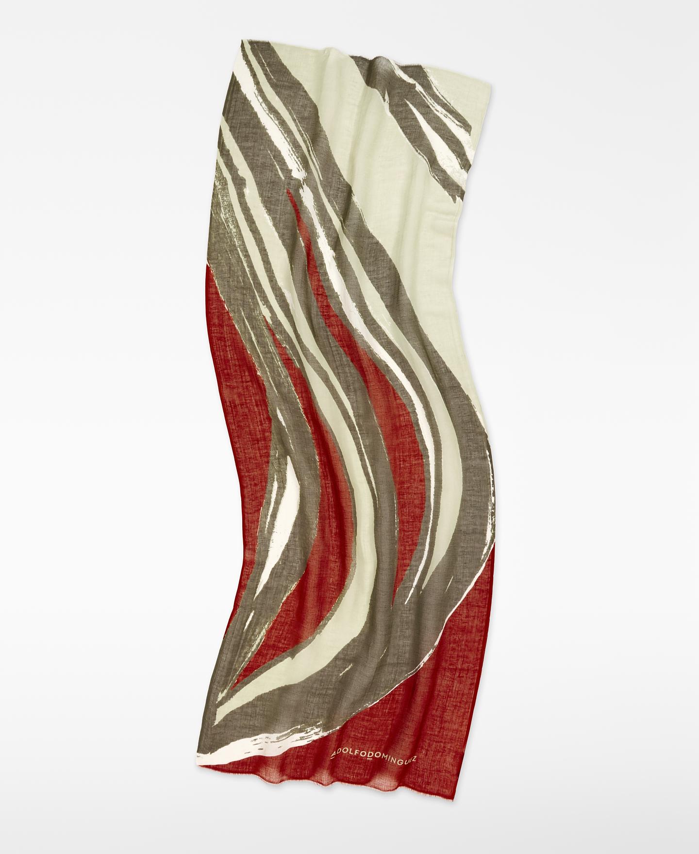 Écharpe Tipo Xaile Estampada em Linho e Modal Vermelho / Cinzento-2