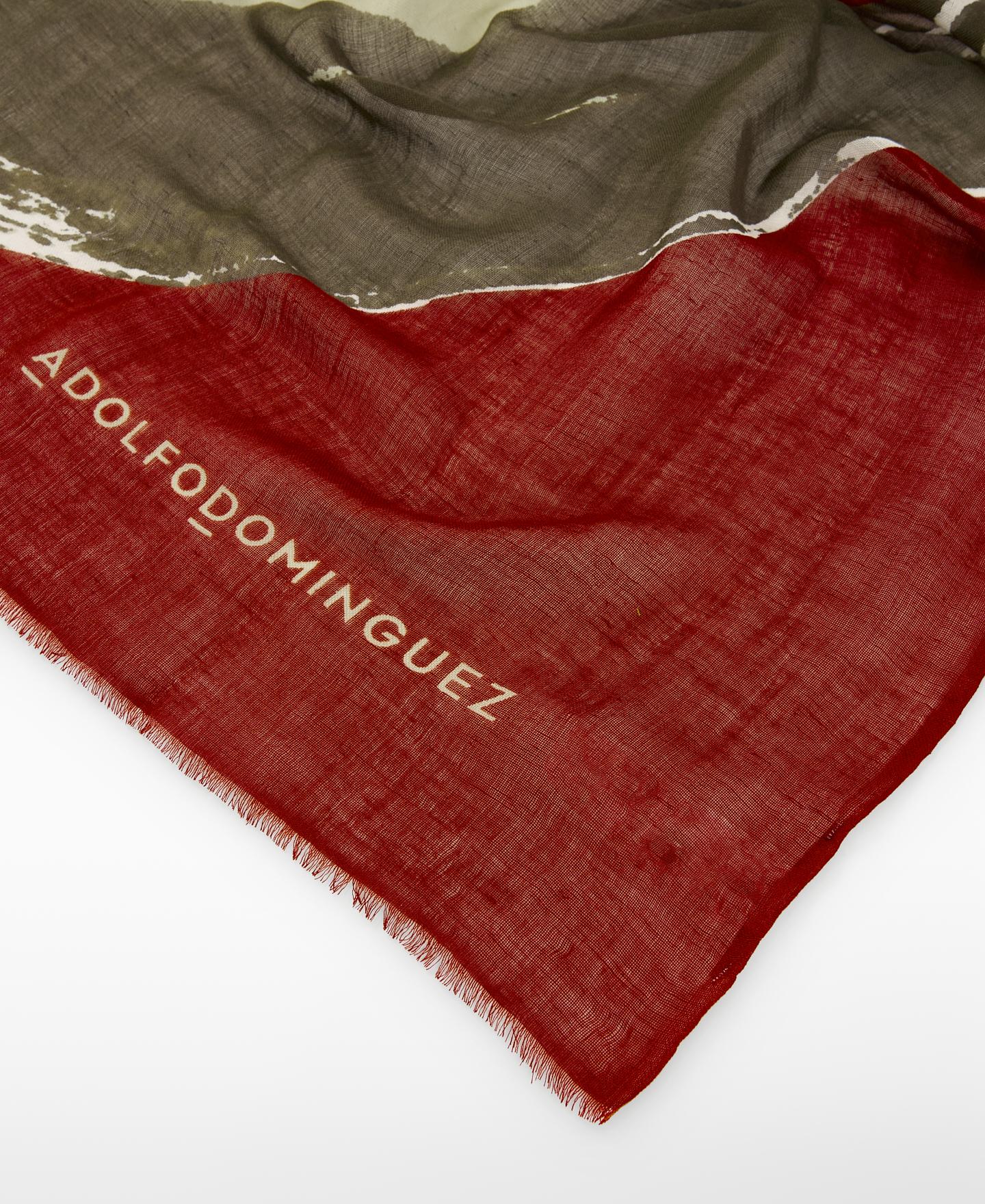 Écharpe Tipo Xaile Estampada em Linho e Modal Vermelho / Cinzento-3