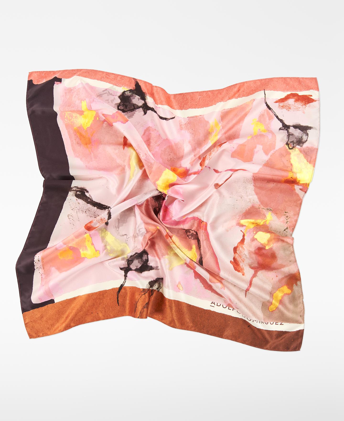 Lenço Quadrado com Estampado Floral Rosa / Preto-2