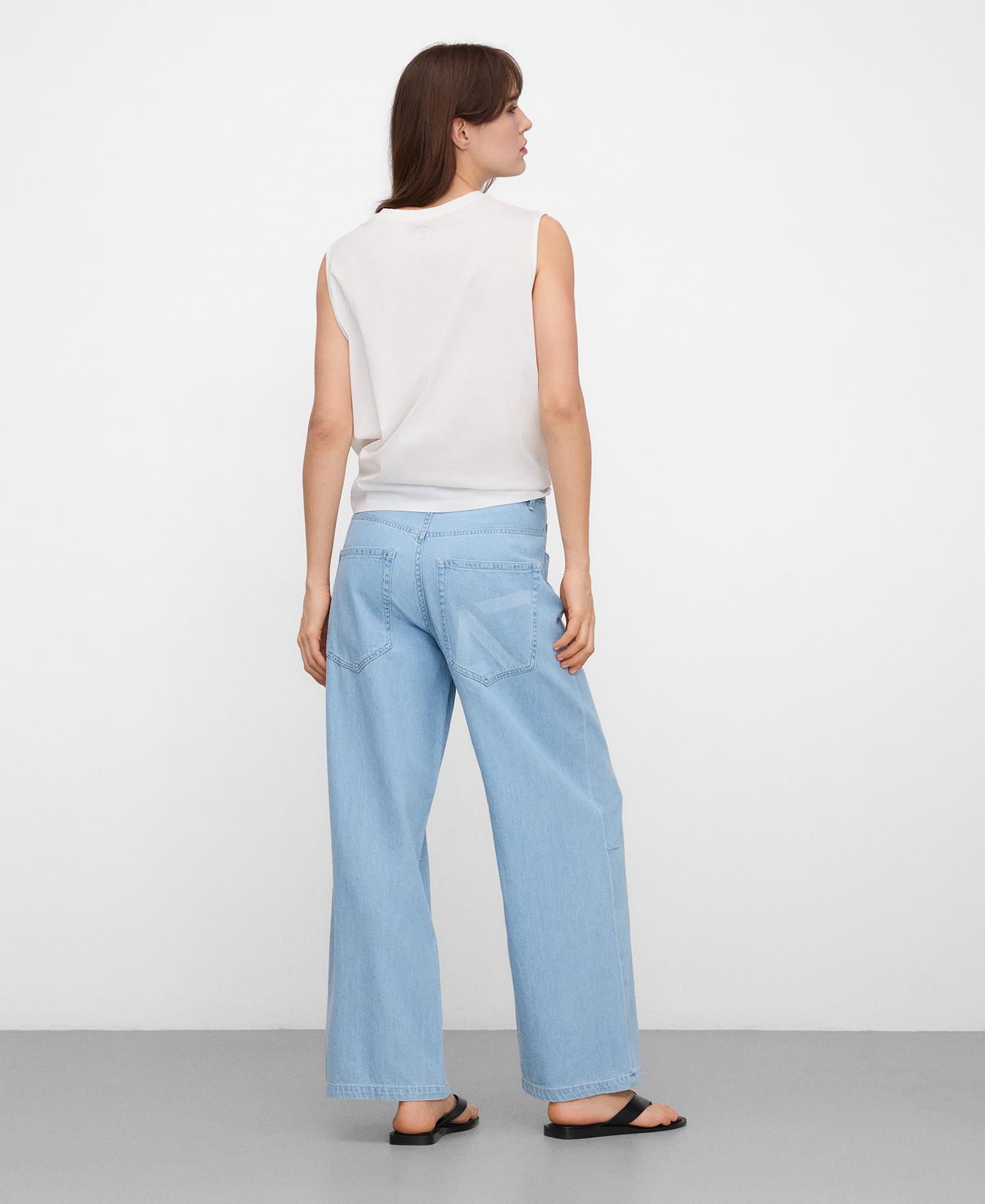 Jeans Largos em Denim de Algodão Oversize Azul-claro-3