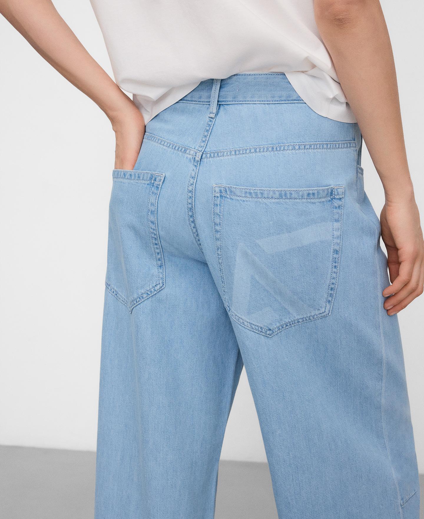 Jeans Largos em Denim de Algodão Oversize Azul-claro-4
