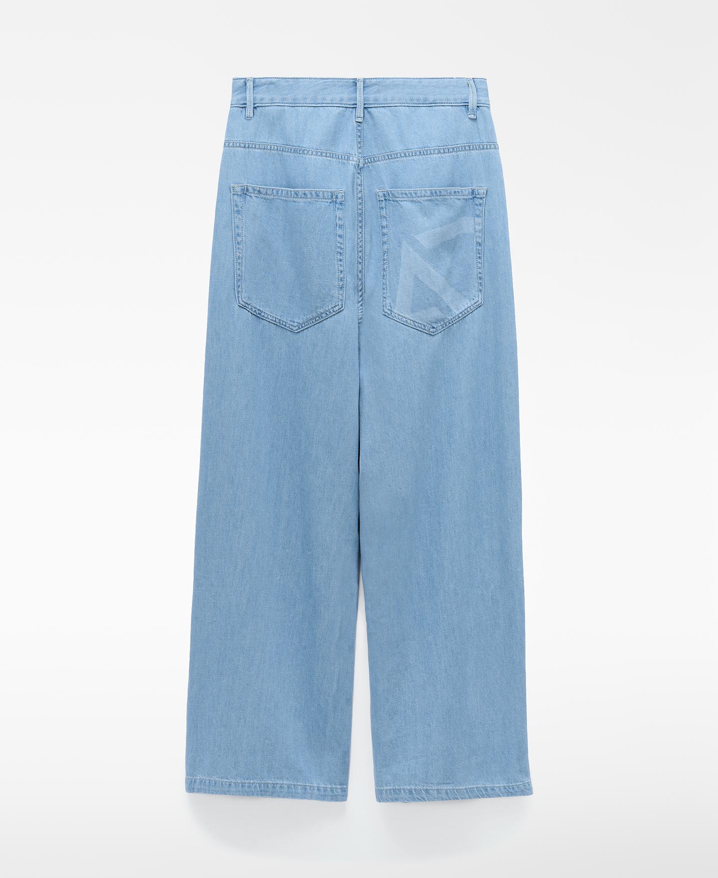 Jeans Largos em Denim de Algodão Oversize Azul-claro-6