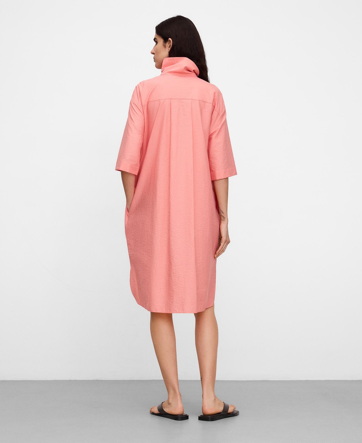 Vestido Midi com Gola Italiana Assimétrica Rosa-3