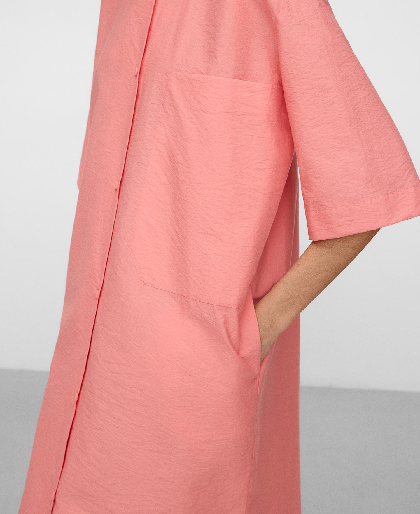 Vestido Midi com Gola Italiana Assimétrica Rosa-4
