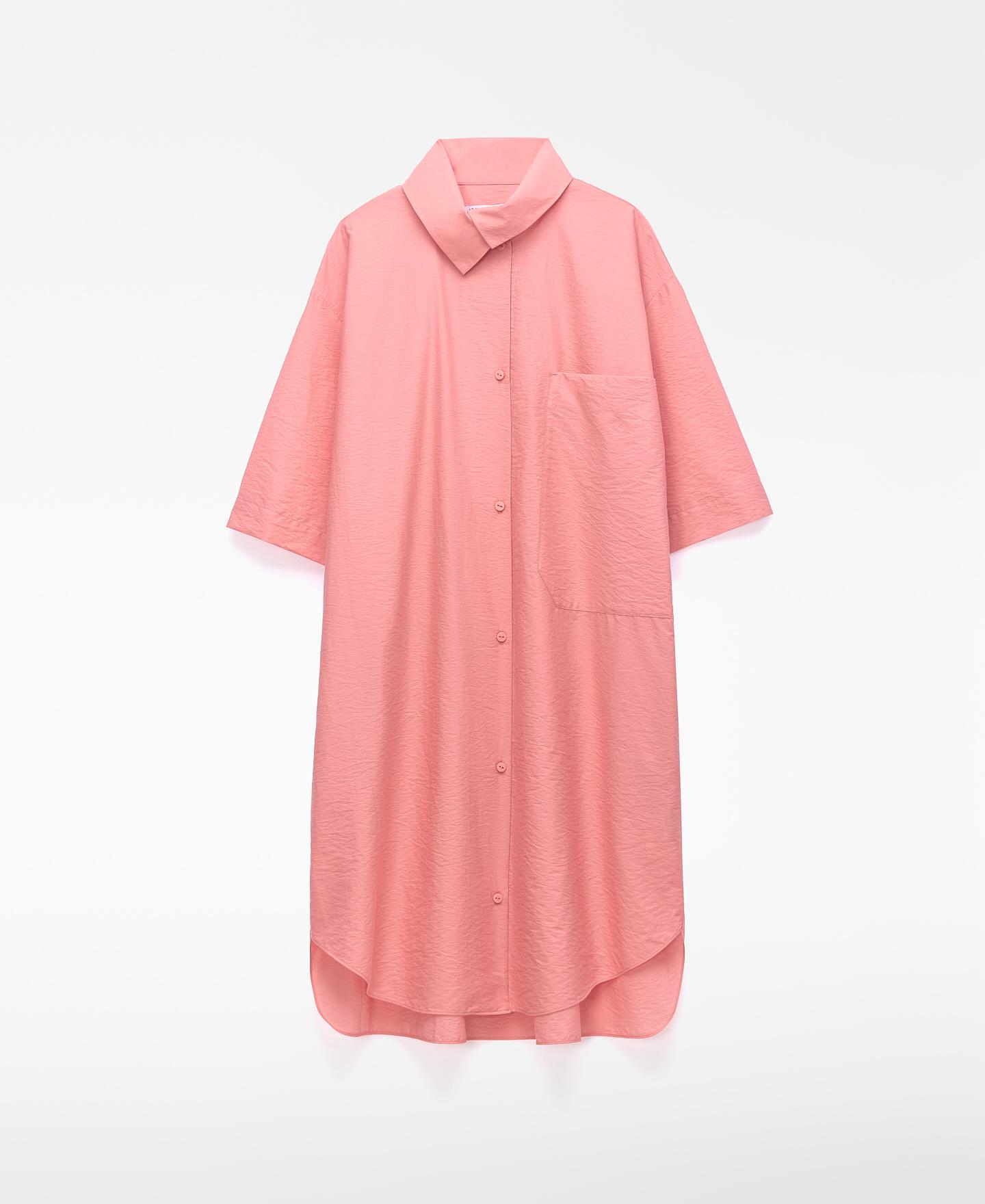 Vestido Midi com Gola Italiana Assimétrica Rosa-5
