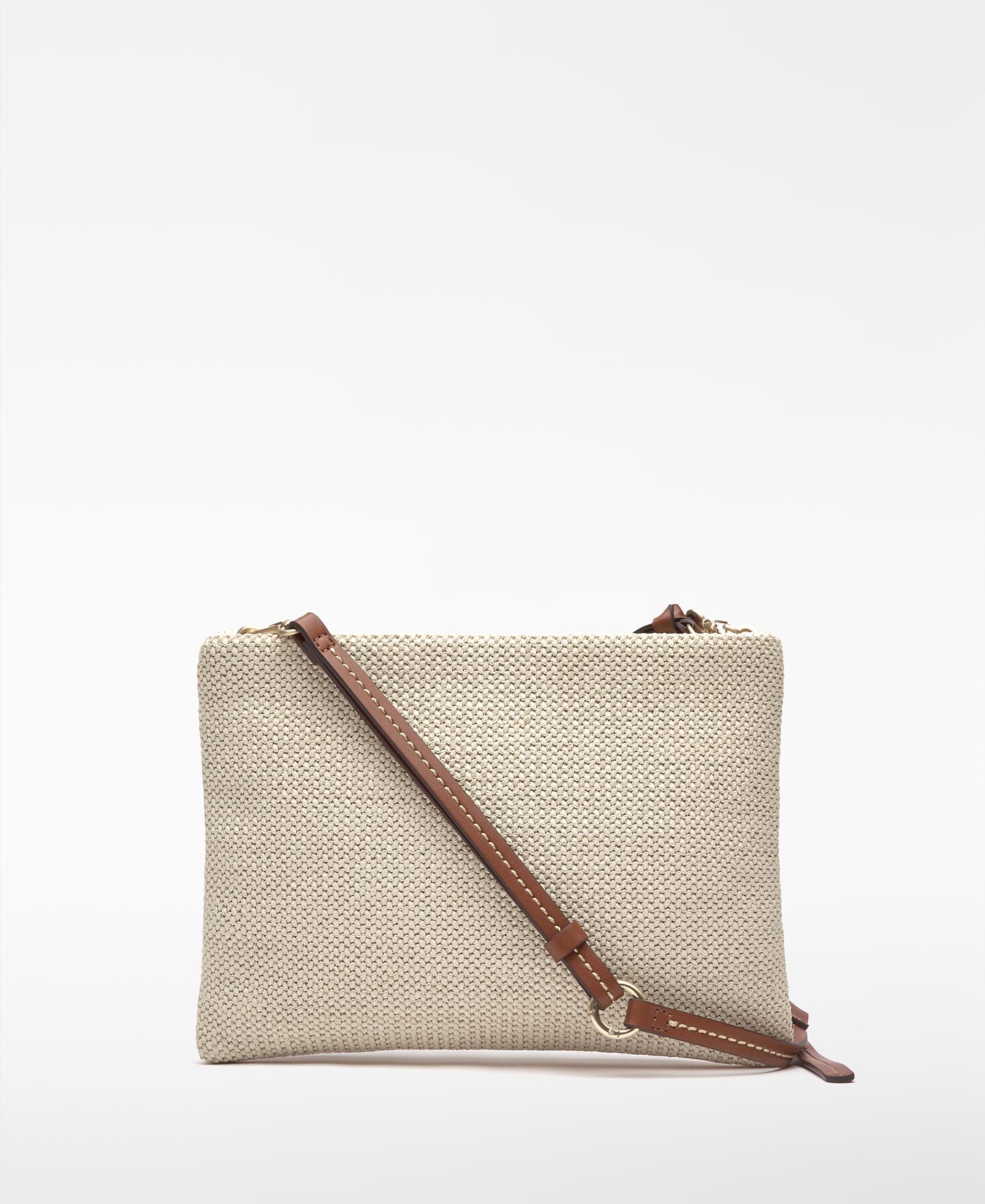 Mala de Festa Clutch com Bordado e Textura de Ráfia Natural-2