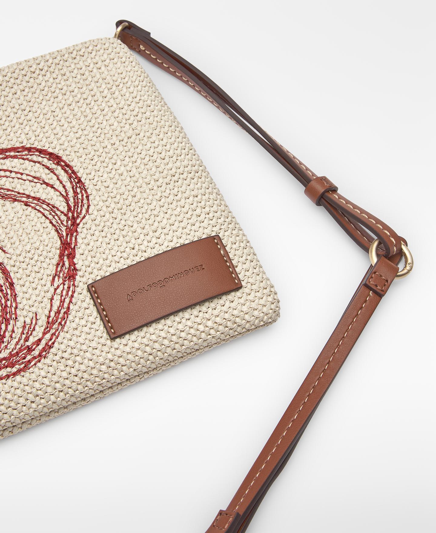 Mala de Festa Clutch com Bordado e Textura de Ráfia Natural-3