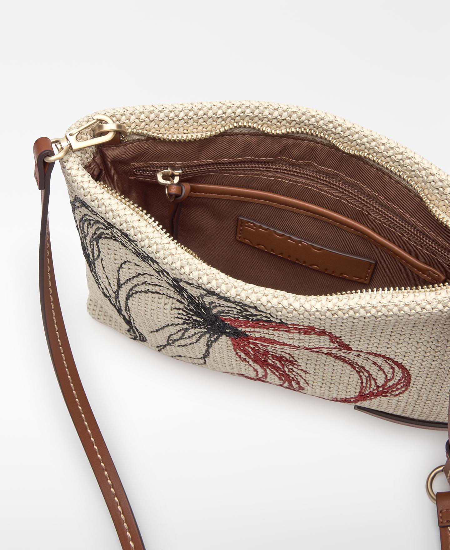 Mala de Festa Clutch com Bordado e Textura de Ráfia Natural-4