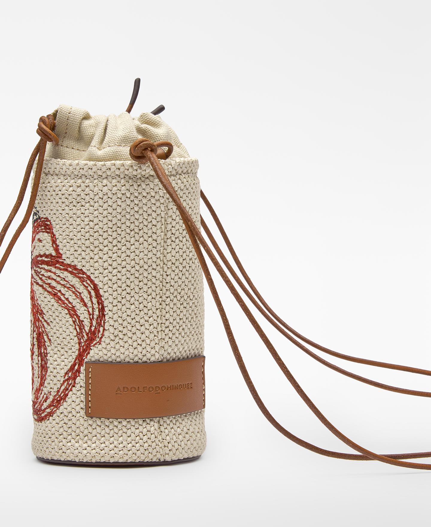 Mala a Tiracolo Cilíndrica com Textura de Ráfia Natural-2