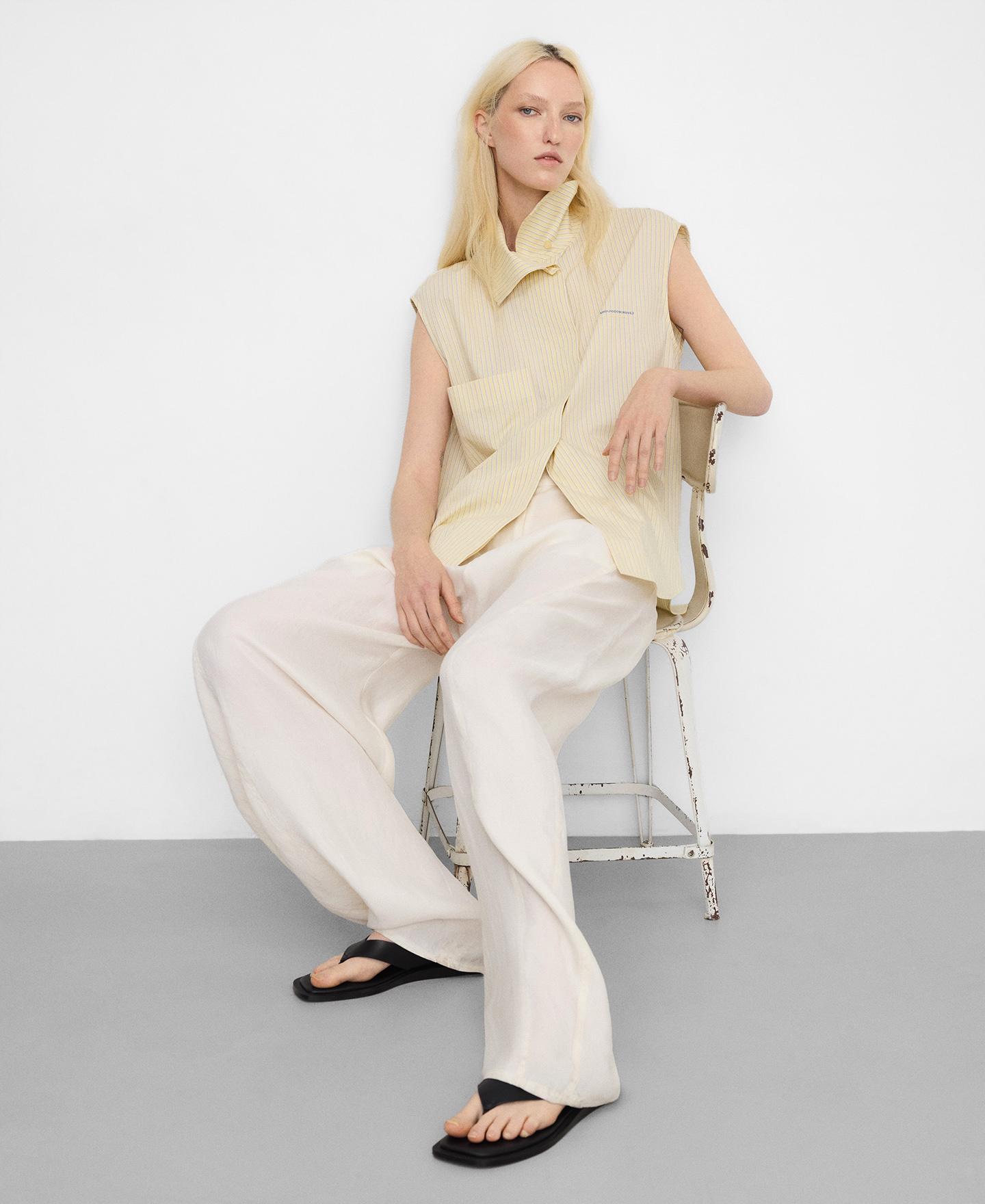 Camisa de Algodão Às Riscas Amarelo-4