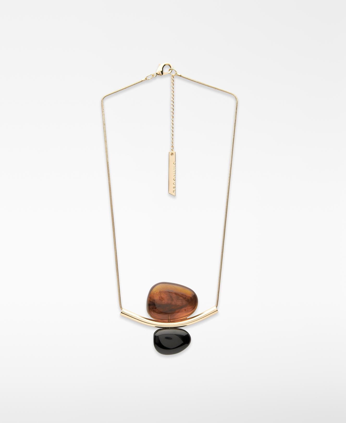 Colar Metálico com Peças em Resina Bicolor Castanho-escuro-1