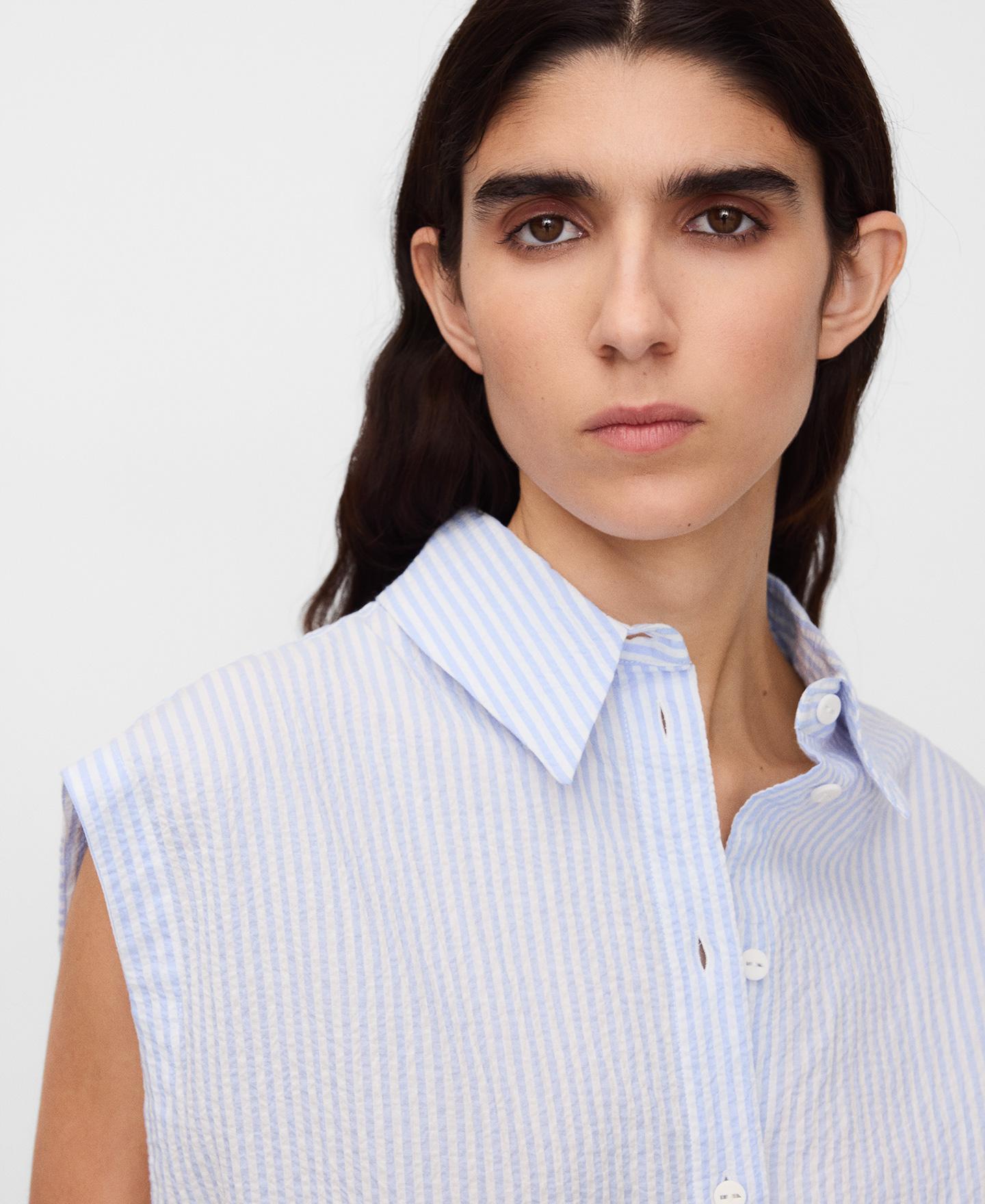 Camisa Às Riscas em Tecido Seersucker Céu-4