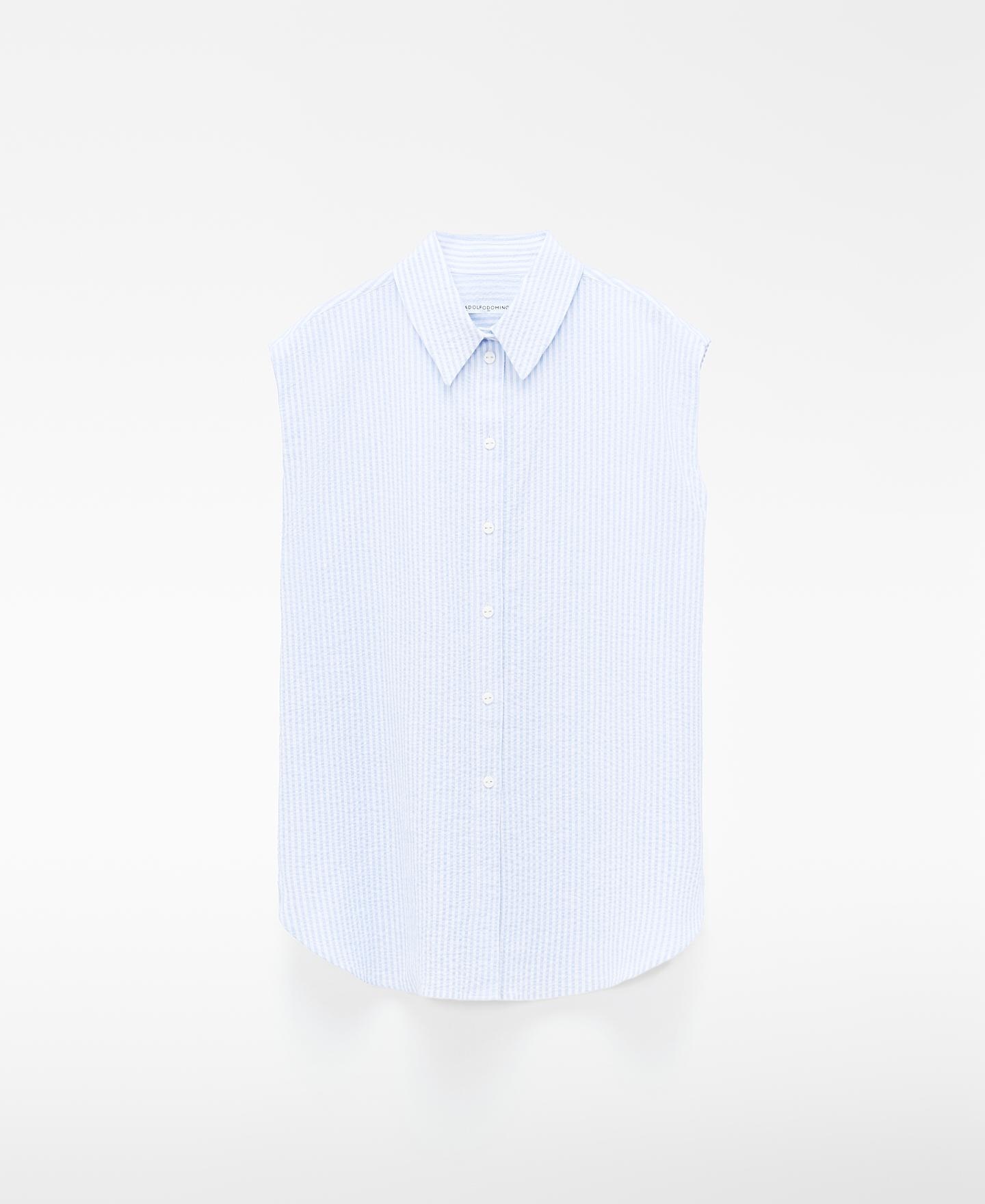 Camisa Às Riscas em Tecido Seersucker Céu-5