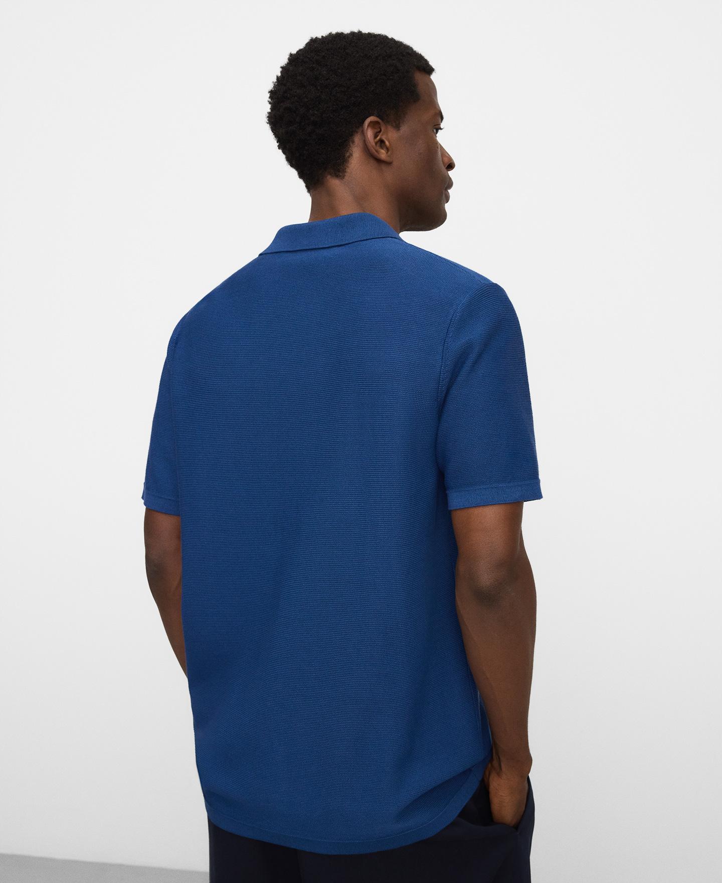 Polo de Manga Curta em Malha Estrutura com Gola em V Azul denim-3