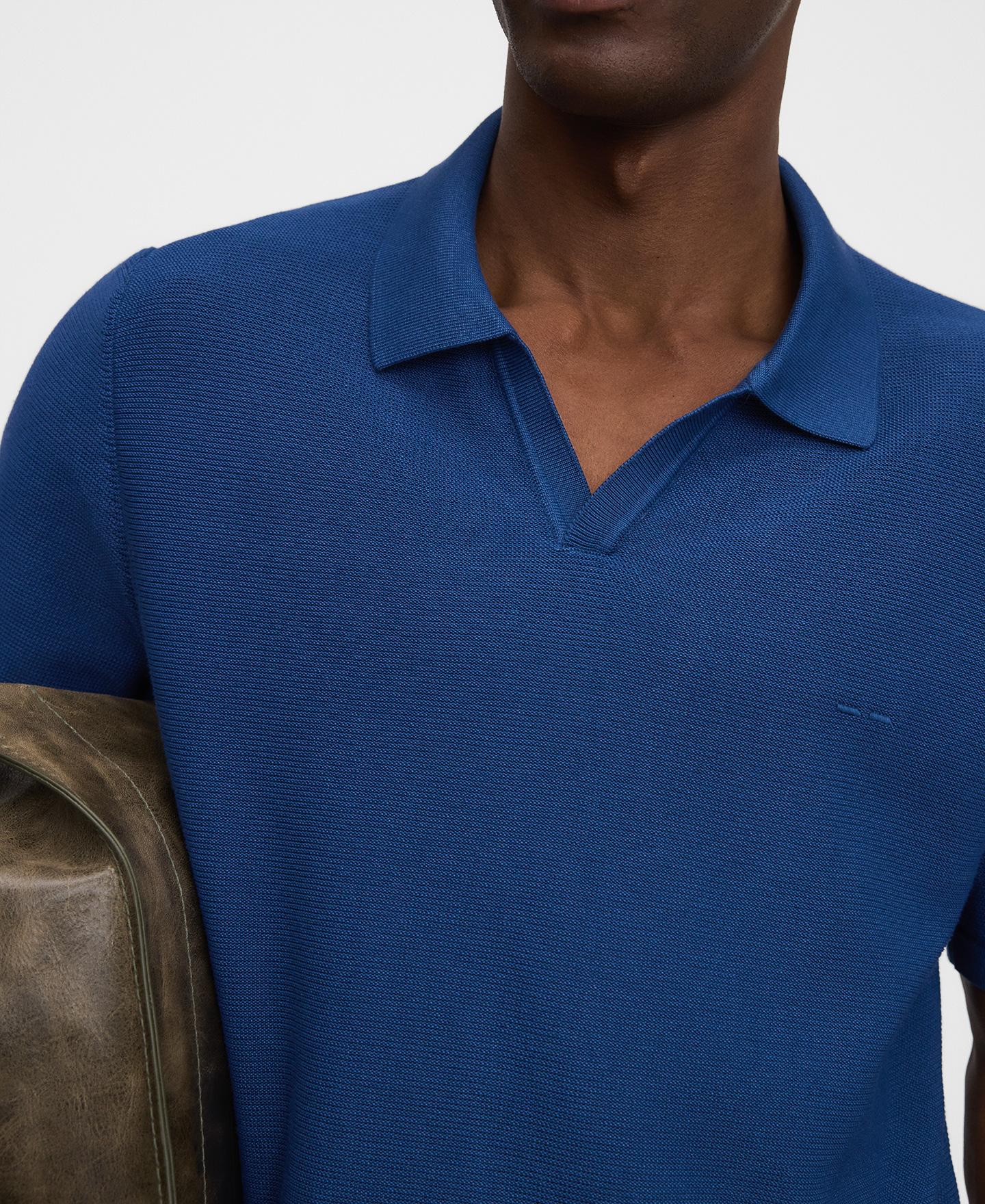 Polo de Manga Curta em Malha Estrutura com Gola em V Azul denim-4