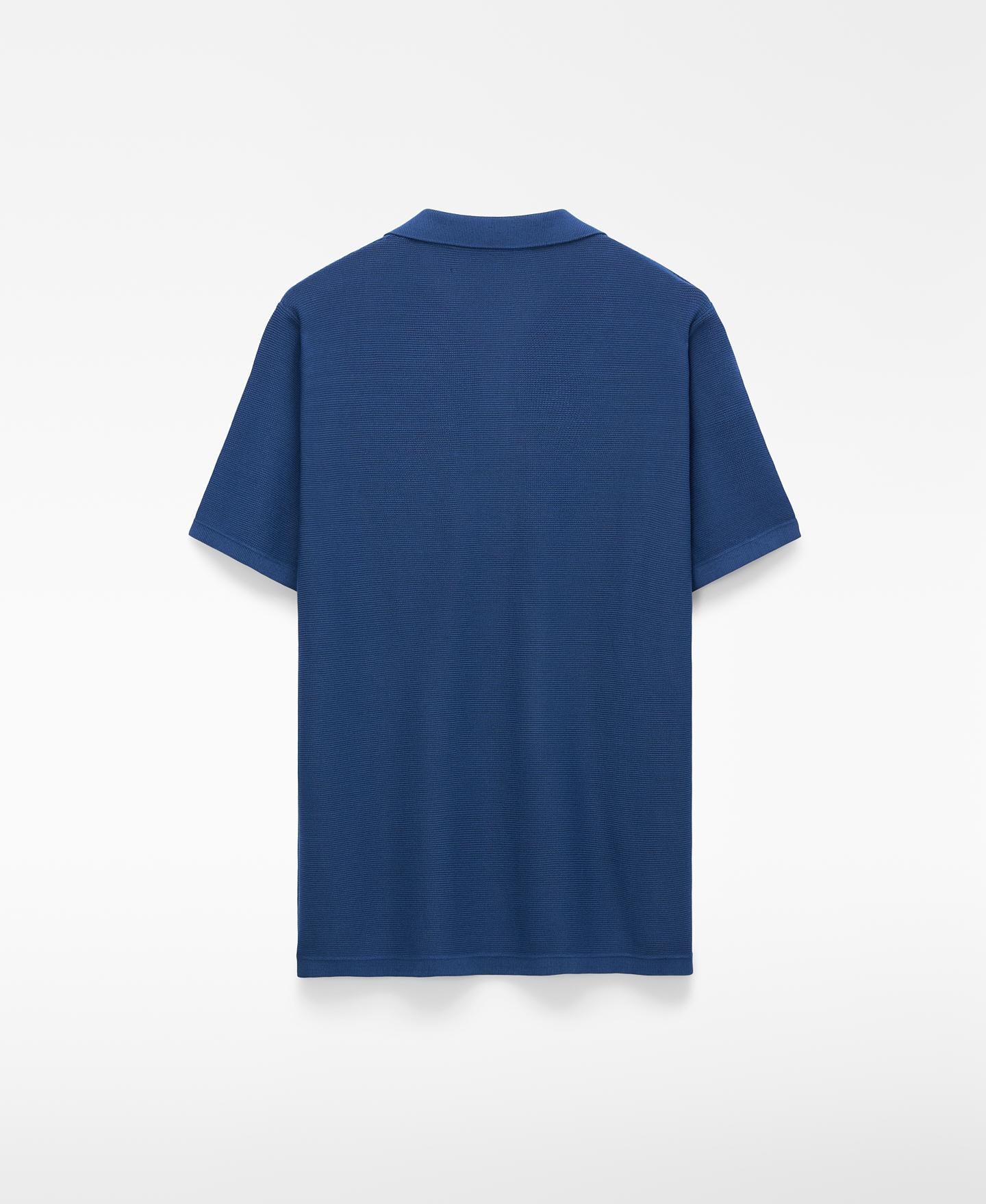 Polo de Manga Curta em Malha Estrutura com Gola em V Azul denim-6
