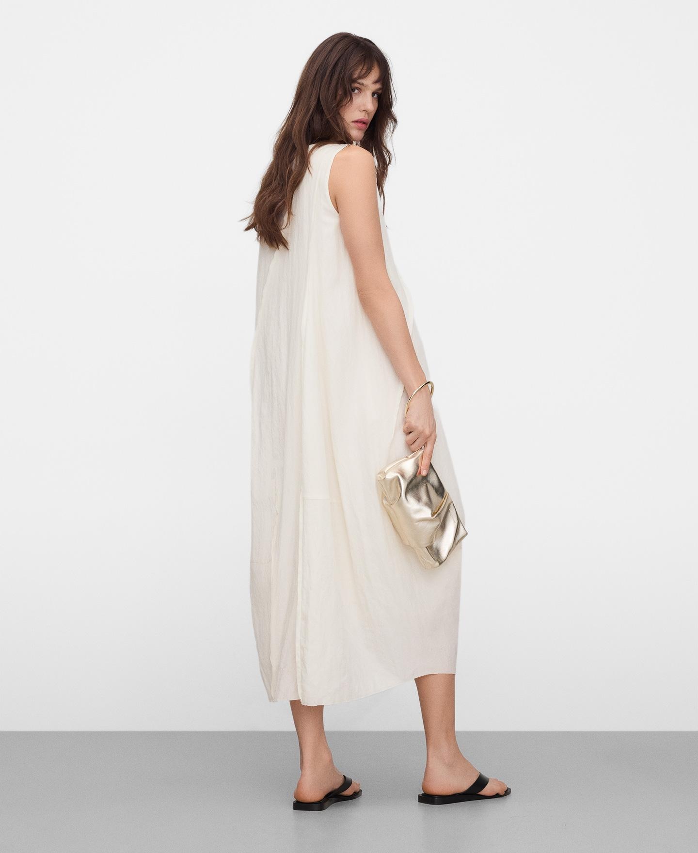 Vestido Midi Globo com Pinças Cru-3