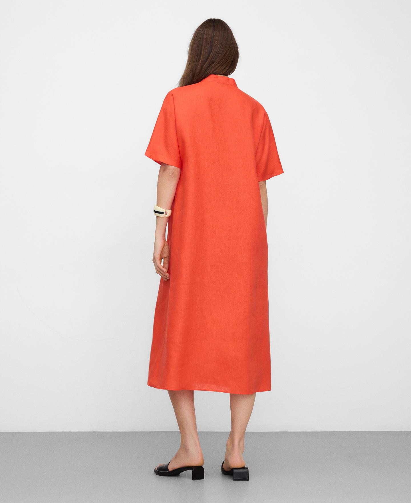 Vestido Midi Relaxed Fit em Linho Europeu Vermelho-3