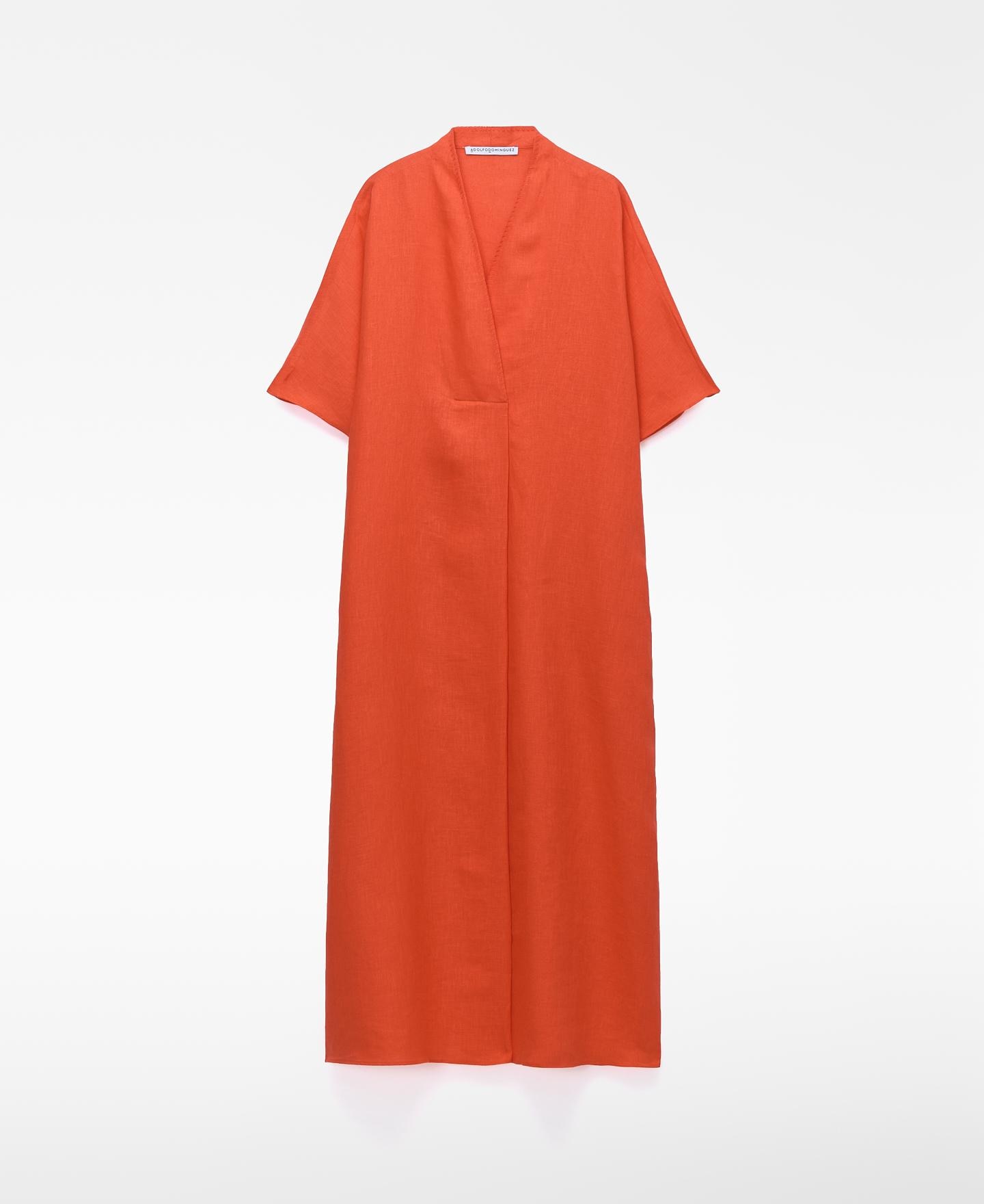 Vestido Midi Relaxed Fit em Linho Europeu Vermelho-5