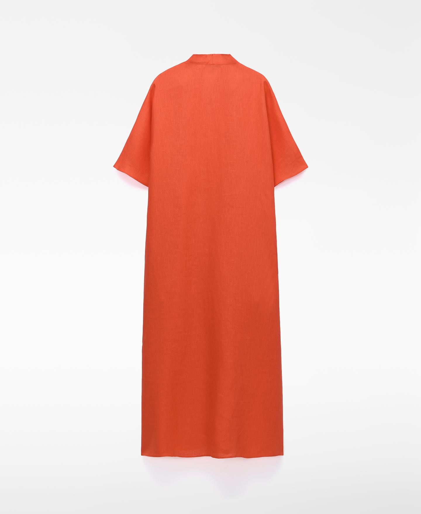 Vestido Midi Relaxed Fit em Linho Europeu Vermelho-6