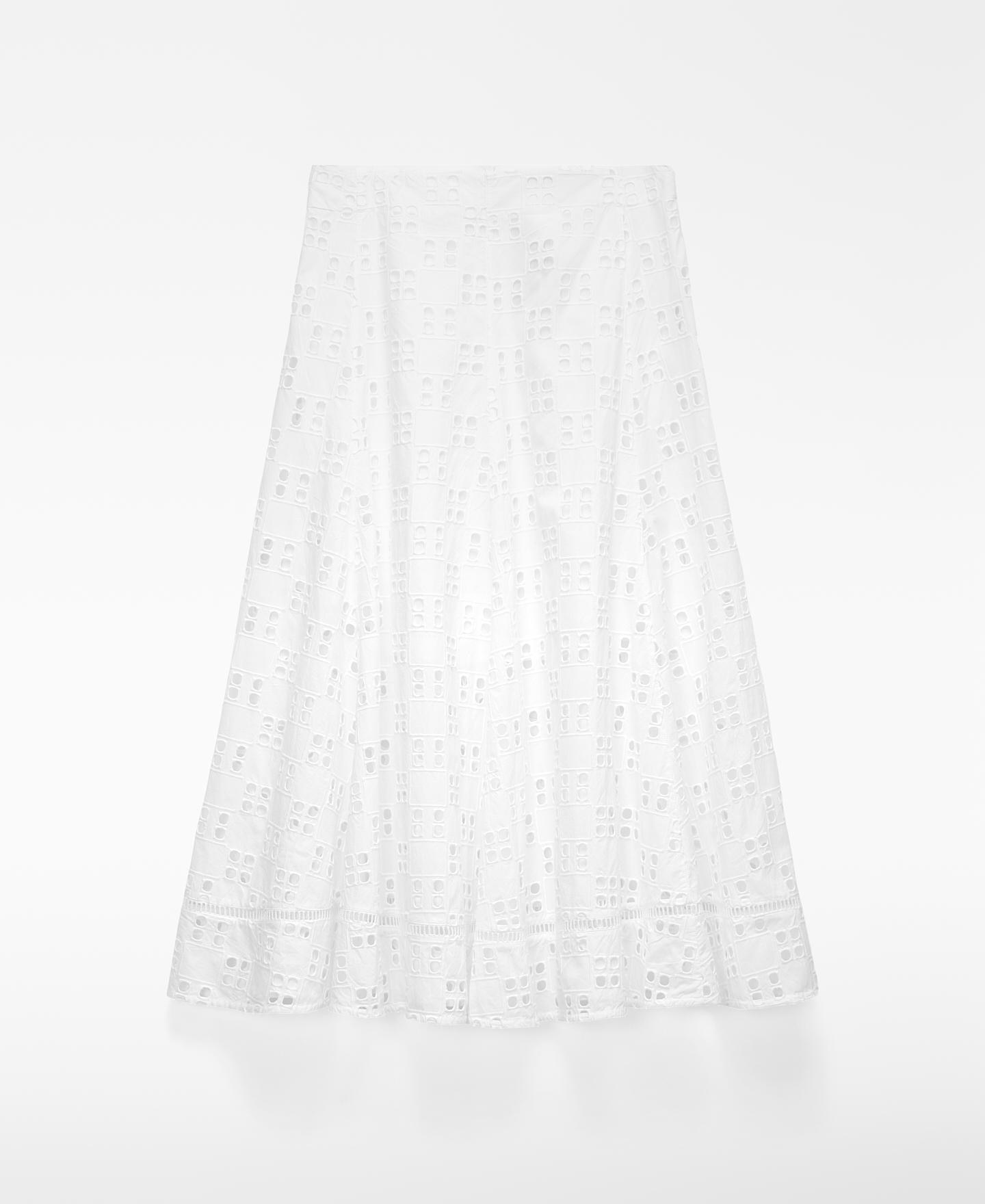 Saia Midi Evasé em Popelina Branco-5