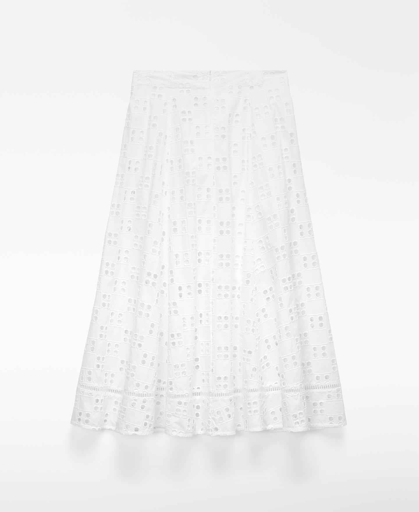 Saia Midi Evasé em Popelina Branco-6