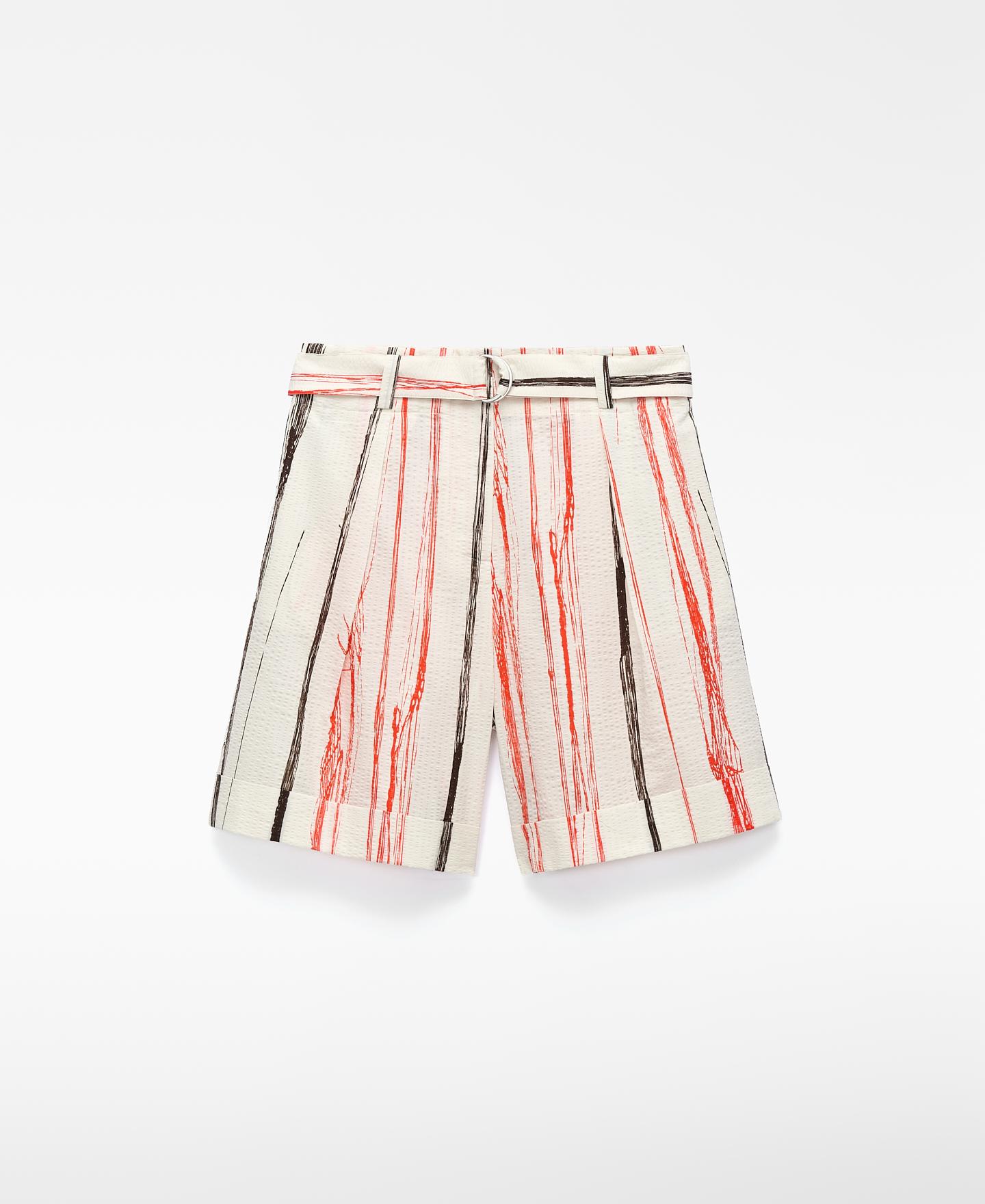 Bermudas em Tecido Seersucker Branco / Azul-5