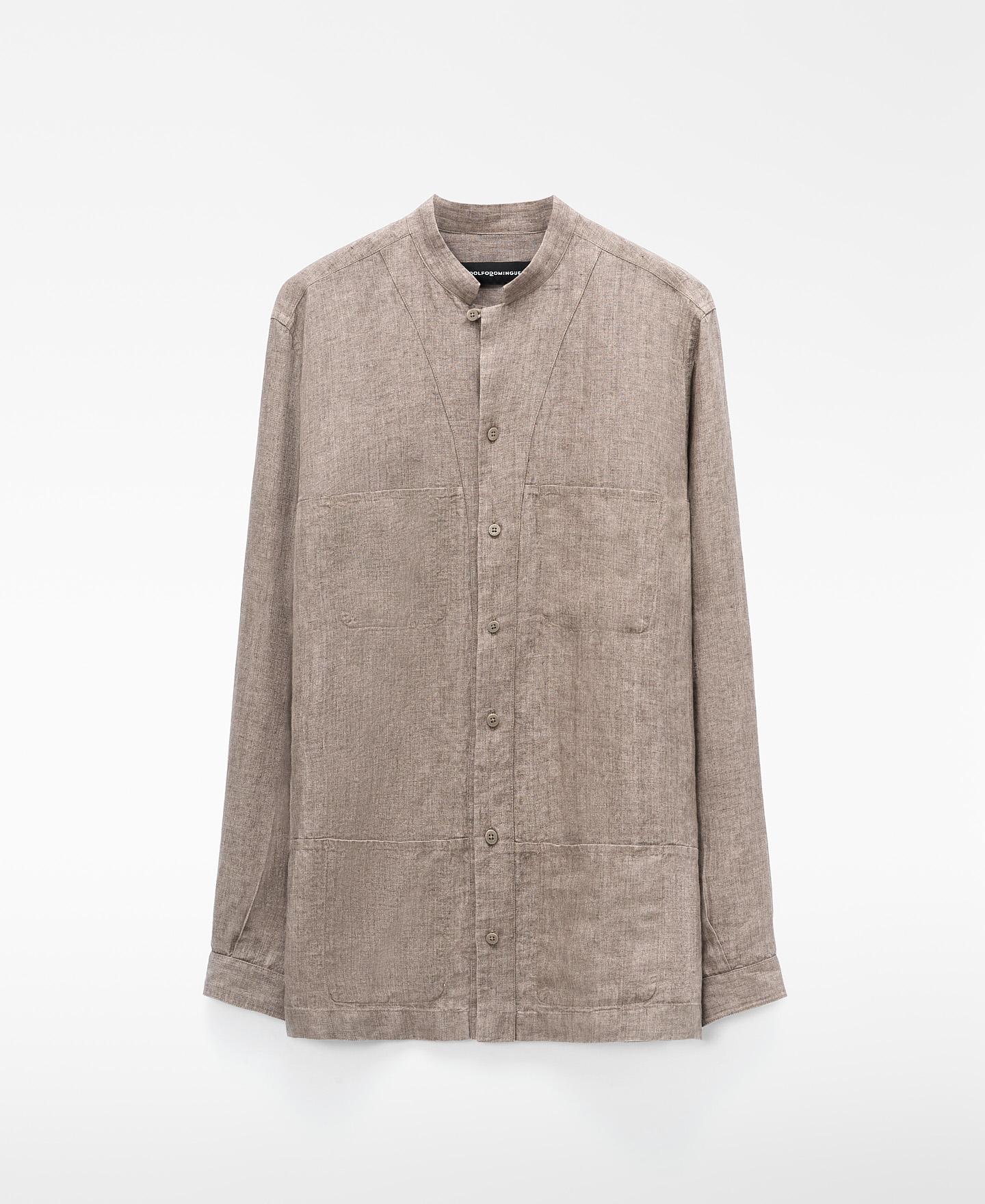 Camisa de Linho com Gola À Padre em Linho Europeu Bege-5
