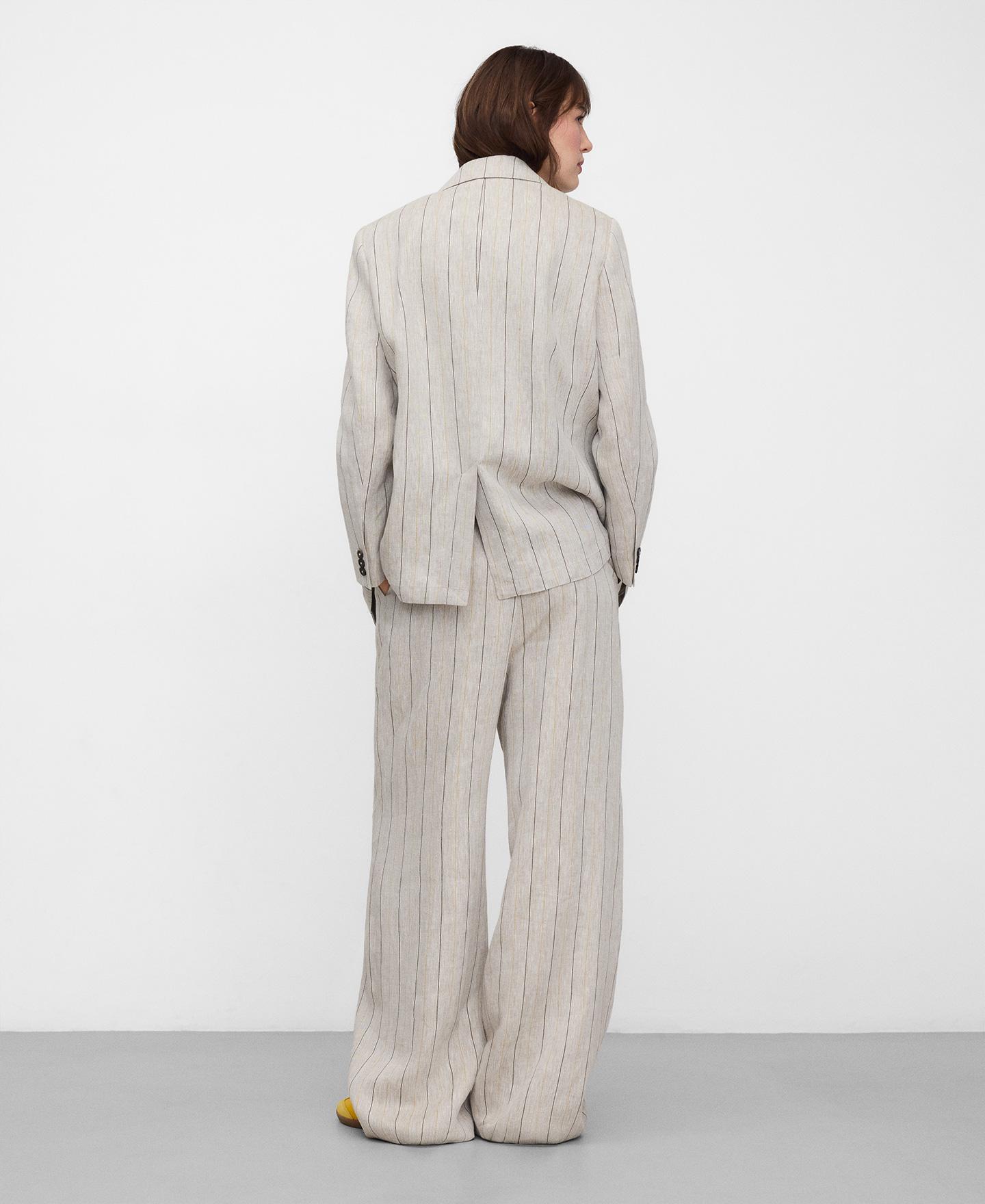 Blazer Às Riscas em Linho Europeu Carvalho / Branco / Cinzento-3