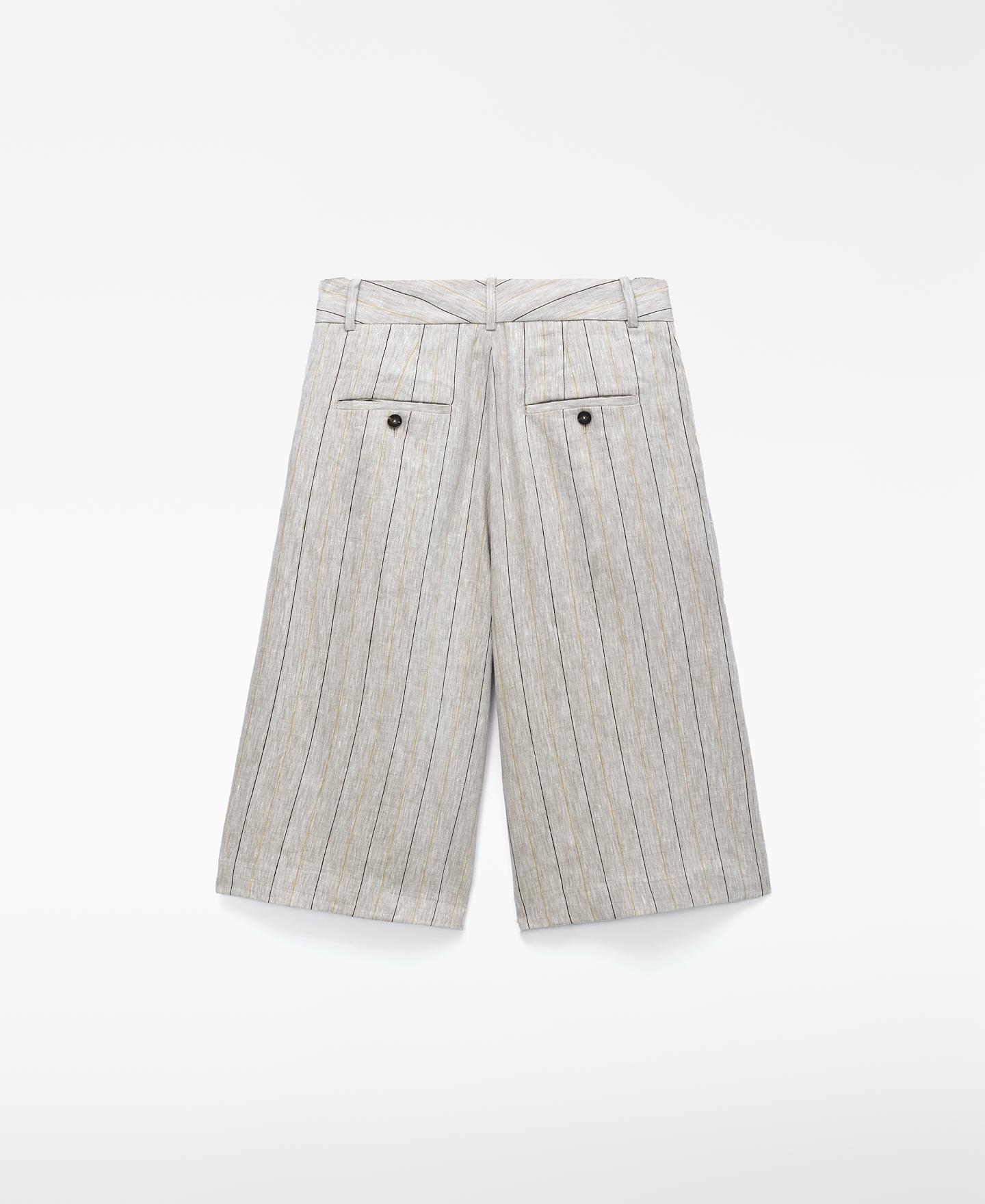 Bermudas Às Riscas em Linho Europeu Castanho / Branco gasto-6