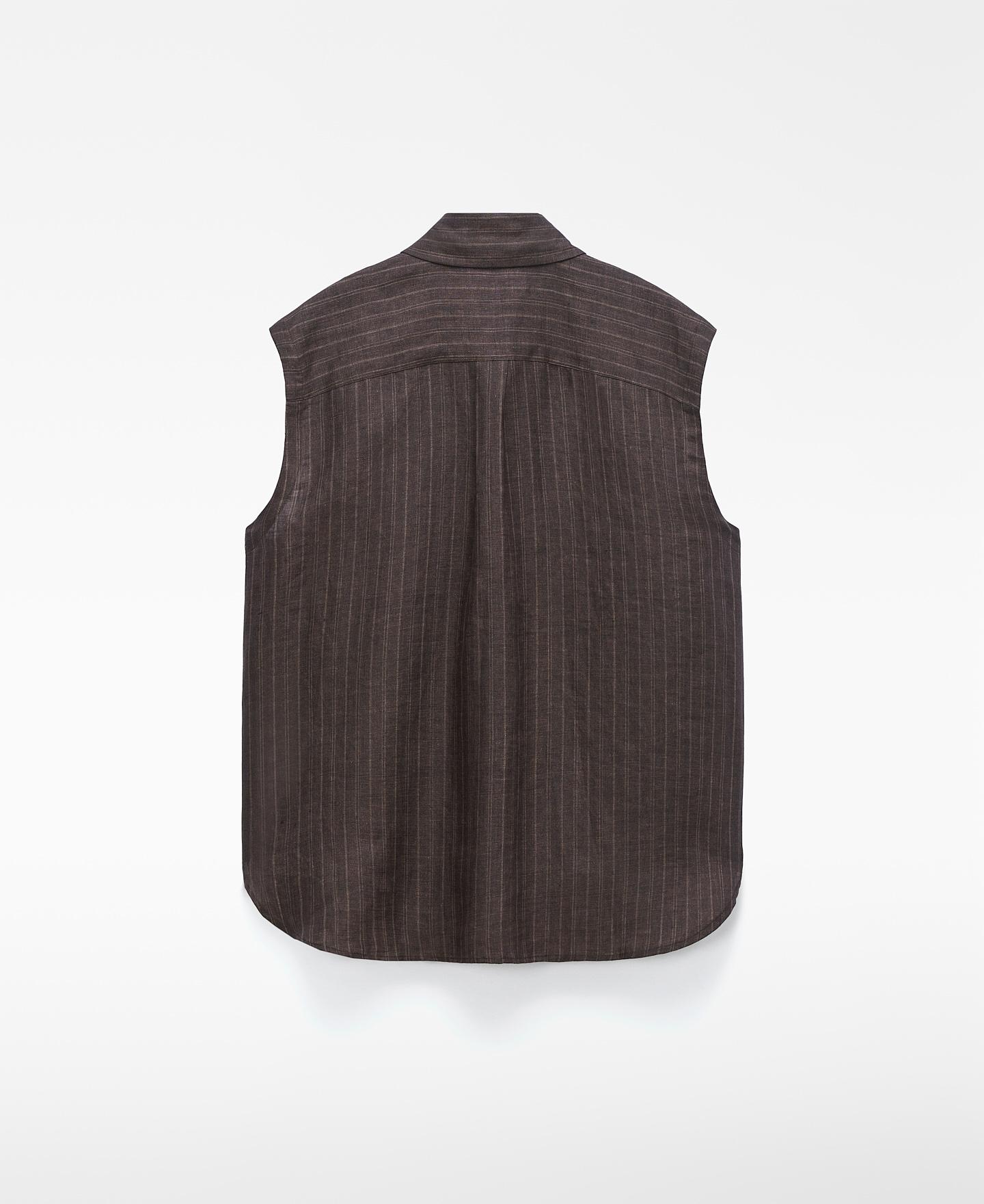 Camisa Às Riscas em Linho Europeu Castanho / Branco gasto-6