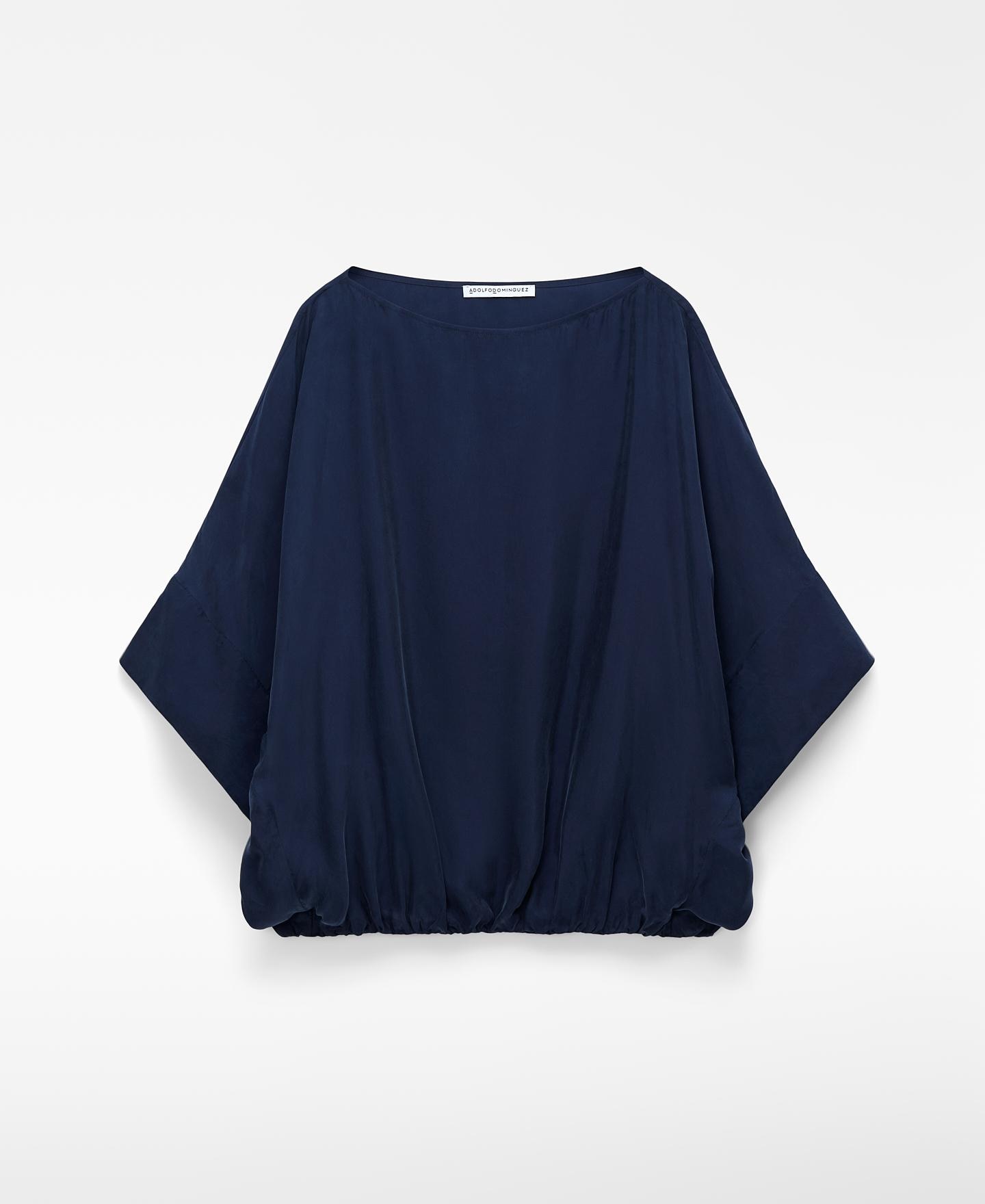 Blusa Ampla com Bainha Abalonada Azul-marinho-5